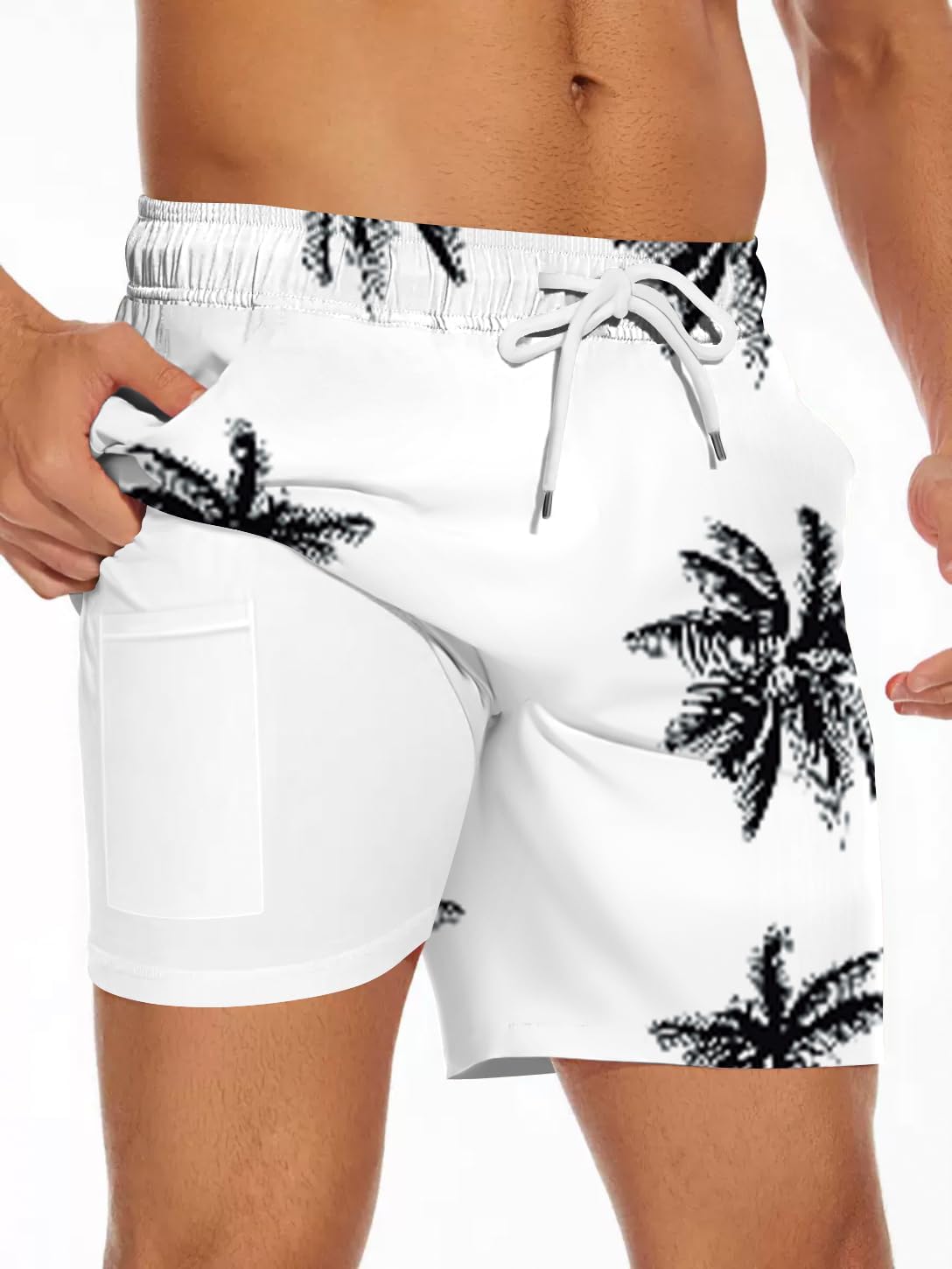 Men's Swim Trunk with Compression Liner Quick Dry Board Shorts Surf Beach Shorts - Picture 98 of 132