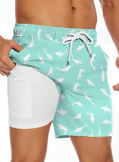 Men's Swim Trunk with Compression Liner Quick Dry Board Shorts Surf Beach Shorts - Picture 103 of 132