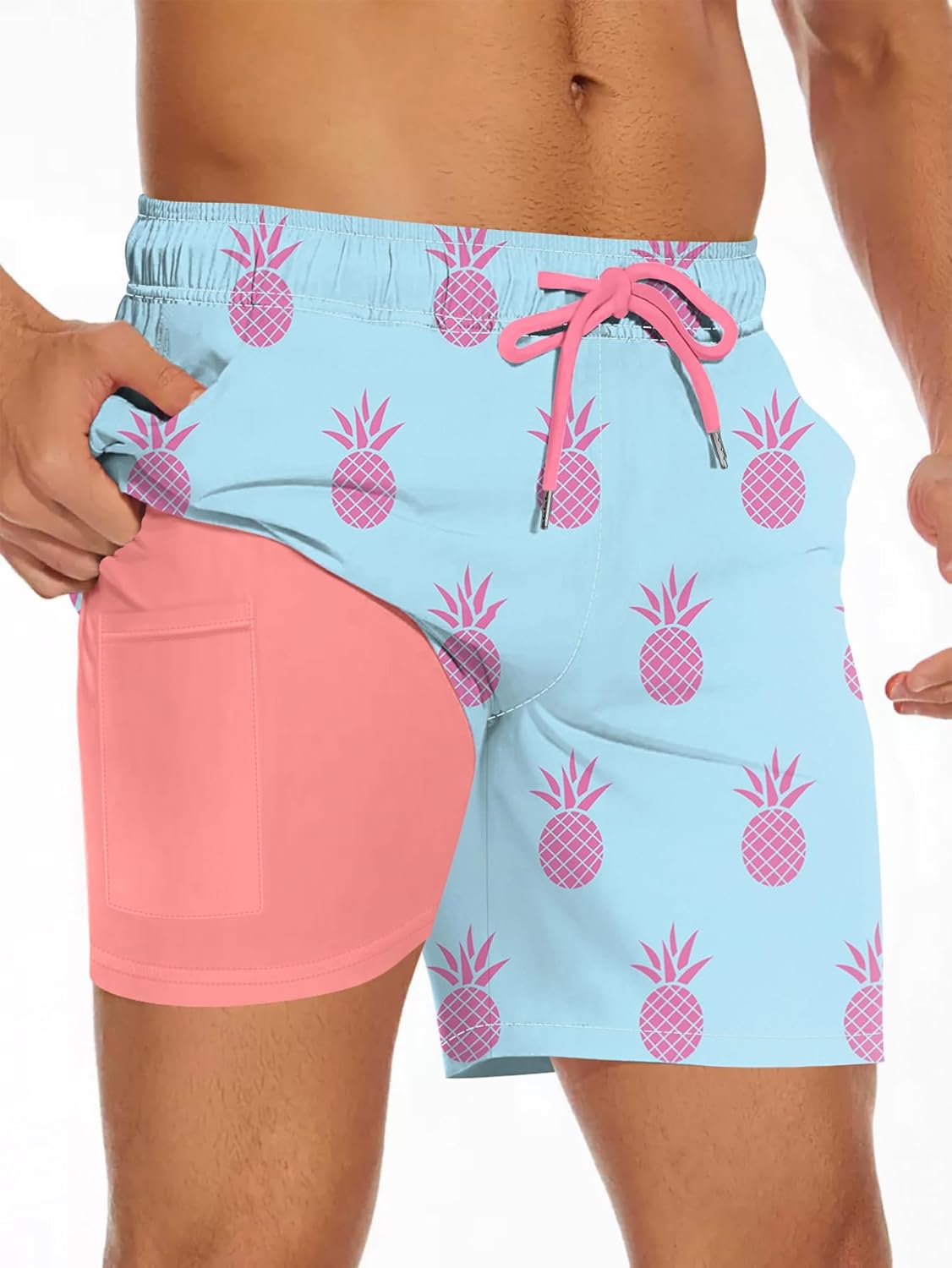 Men's Swim Trunk with Compression Liner Quick Dry Board Shorts Surf Beach Shorts - Picture 124 of 132
