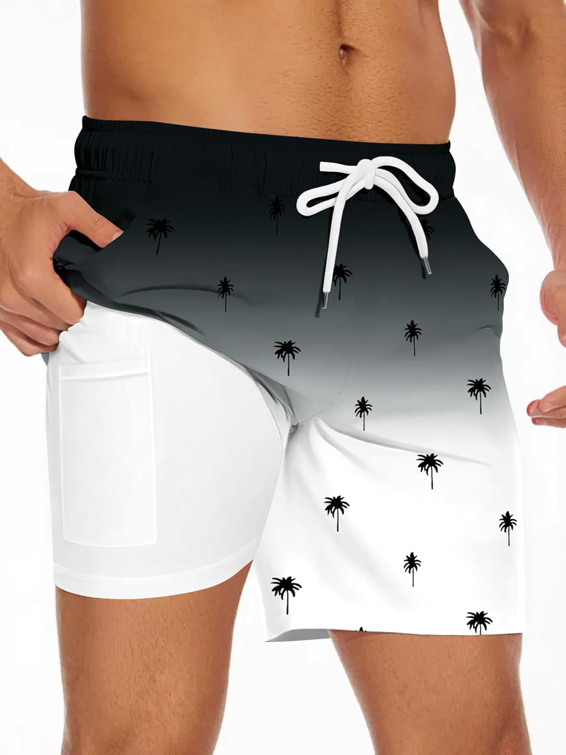 Men's Swim Trunk with Compression Liner Quick Dry Board Shorts Surf Beach Shorts - Picture 132 of 132