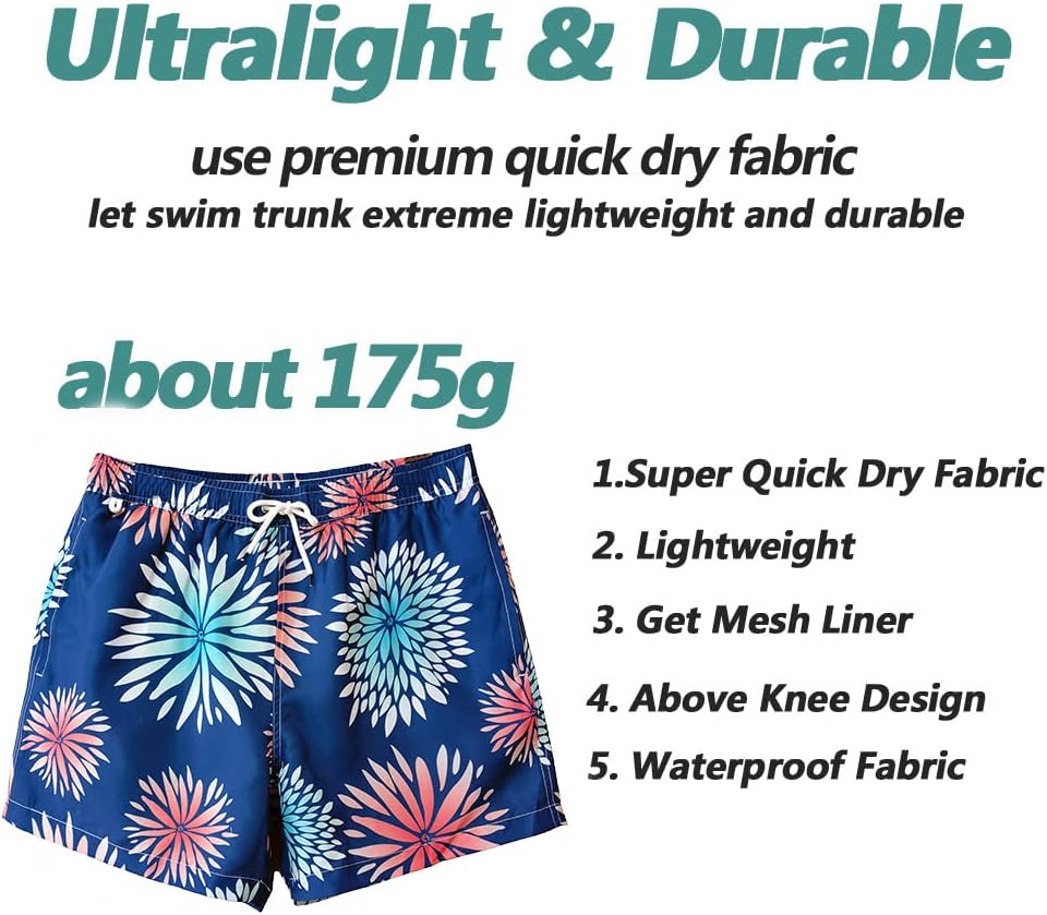 Beach Shorts Swim Trunks Quick Dry Men's Bathing Suit with Mesh Lining - Picture 80 of 111