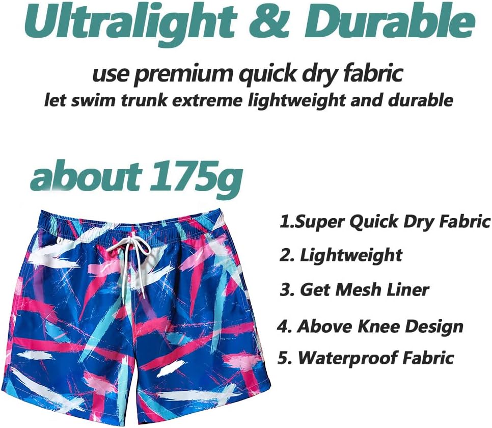 Beach Shorts Swim Trunks Quick Dry Men's Bathing Suit with Mesh Lining - Picture 94 of 111
