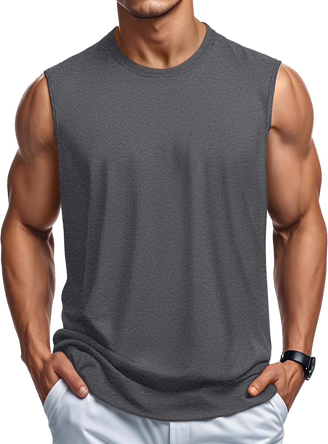 Herren Tank Top Baumwolle Muskel Training Gym Shirts Freizeit Ärmellos Shirts - Bild 170 von 197