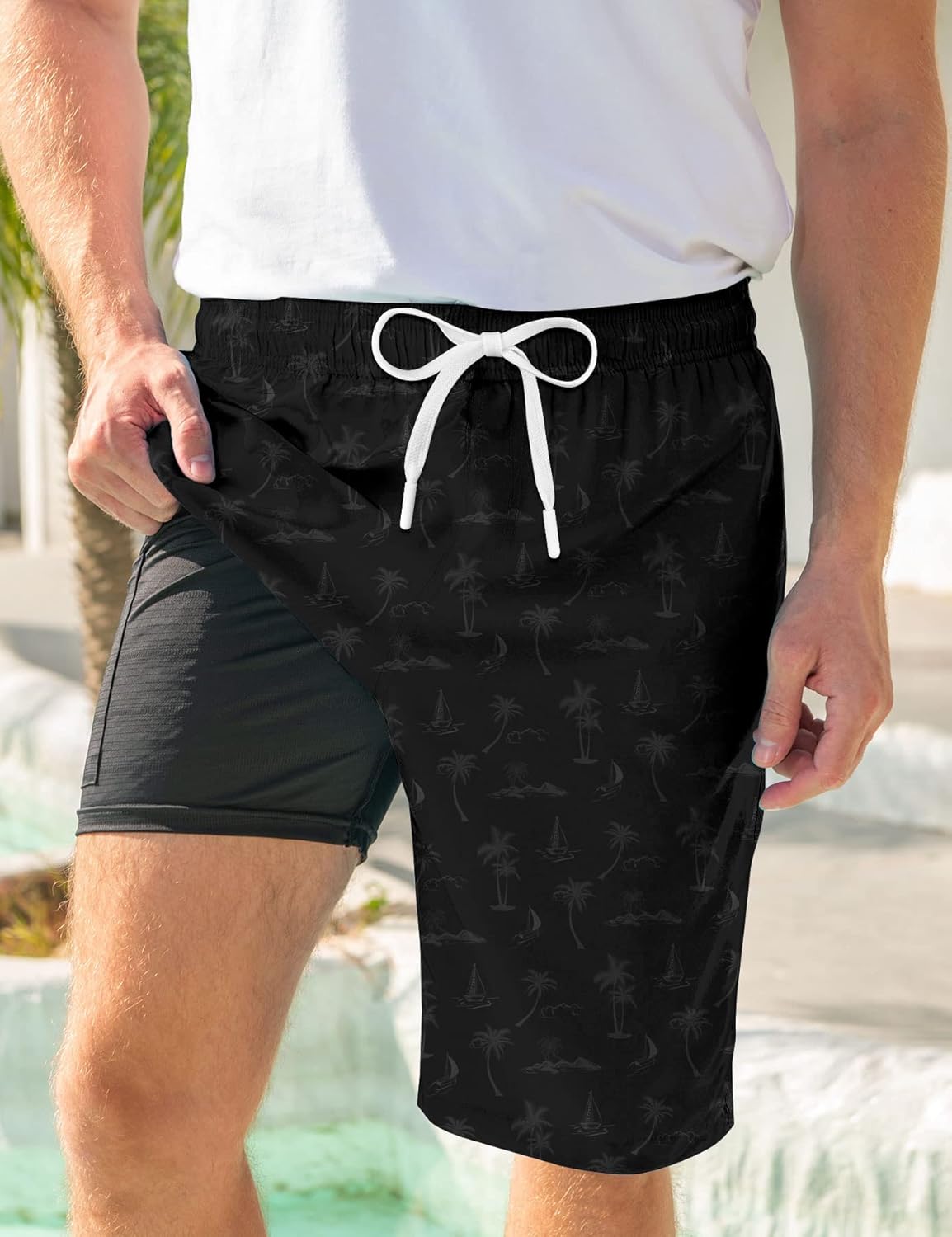 Mens Swim Trunks with Compression Liner 9'' Inseam Quick Dry Swimsuit Shorts - Picture 26 of 155