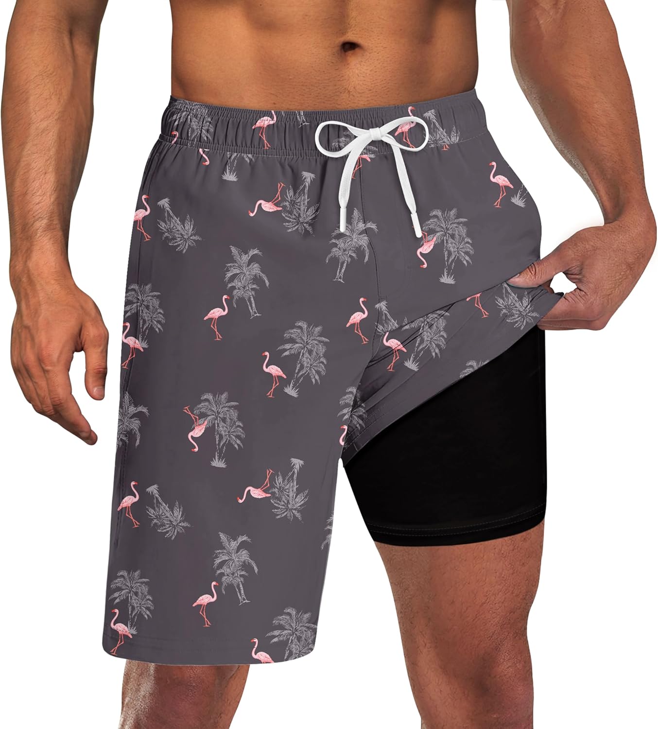 Mens Swim Trunks with Compression Liner 9'' Inseam Quick Dry Swimsuit Shorts - Picture 30 of 155