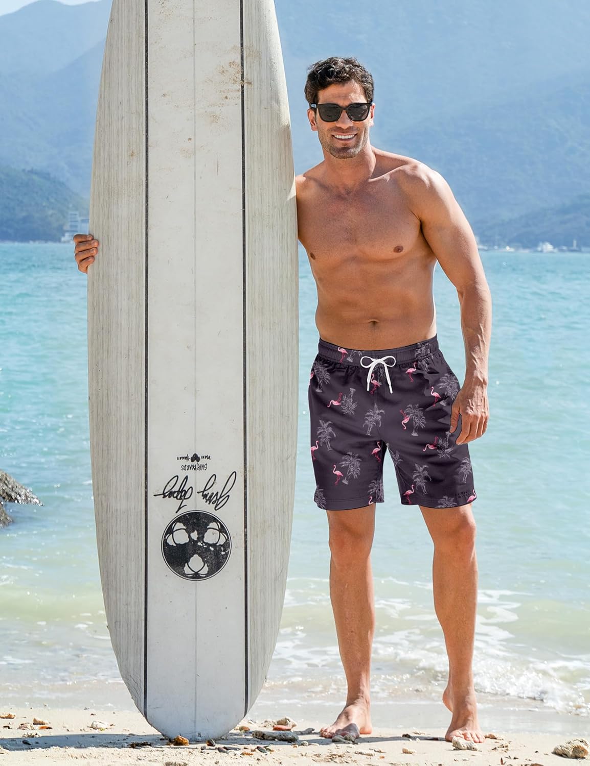 Mens Swim Trunks with Compression Liner 9'' Inseam Quick Dry Swimsuit Shorts - Picture 31 of 155