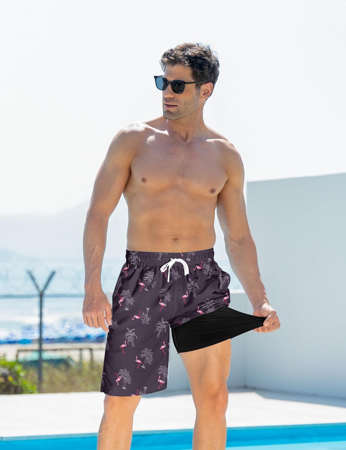 Mens Swim Trunks with Compression Liner 9'' Inseam Quick Dry Swimsuit Shorts - Picture 32 of 155