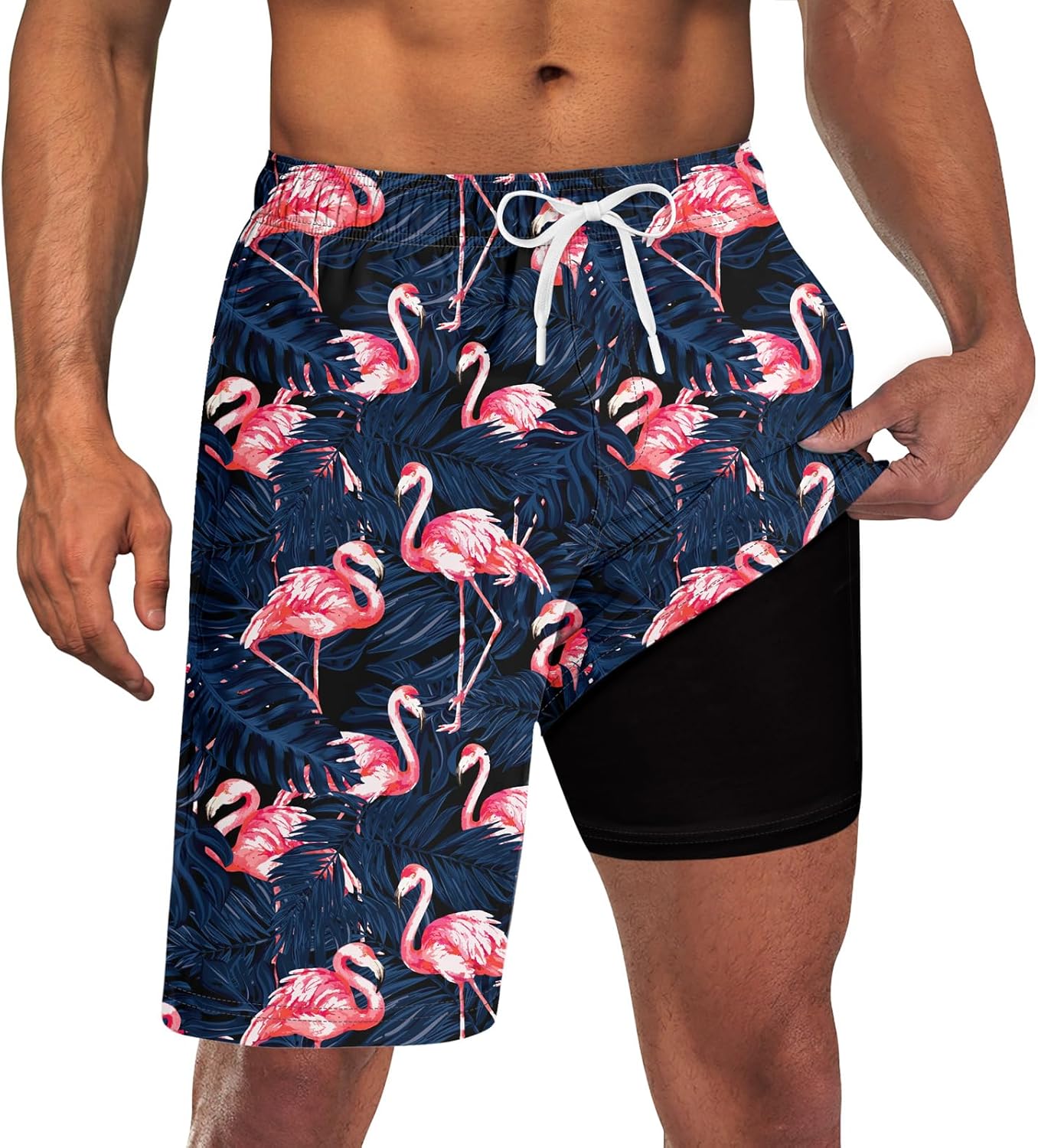 Mens Swim Trunks with Compression Liner 9'' Inseam Quick Dry Swimsuit Shorts - Picture 34 of 155