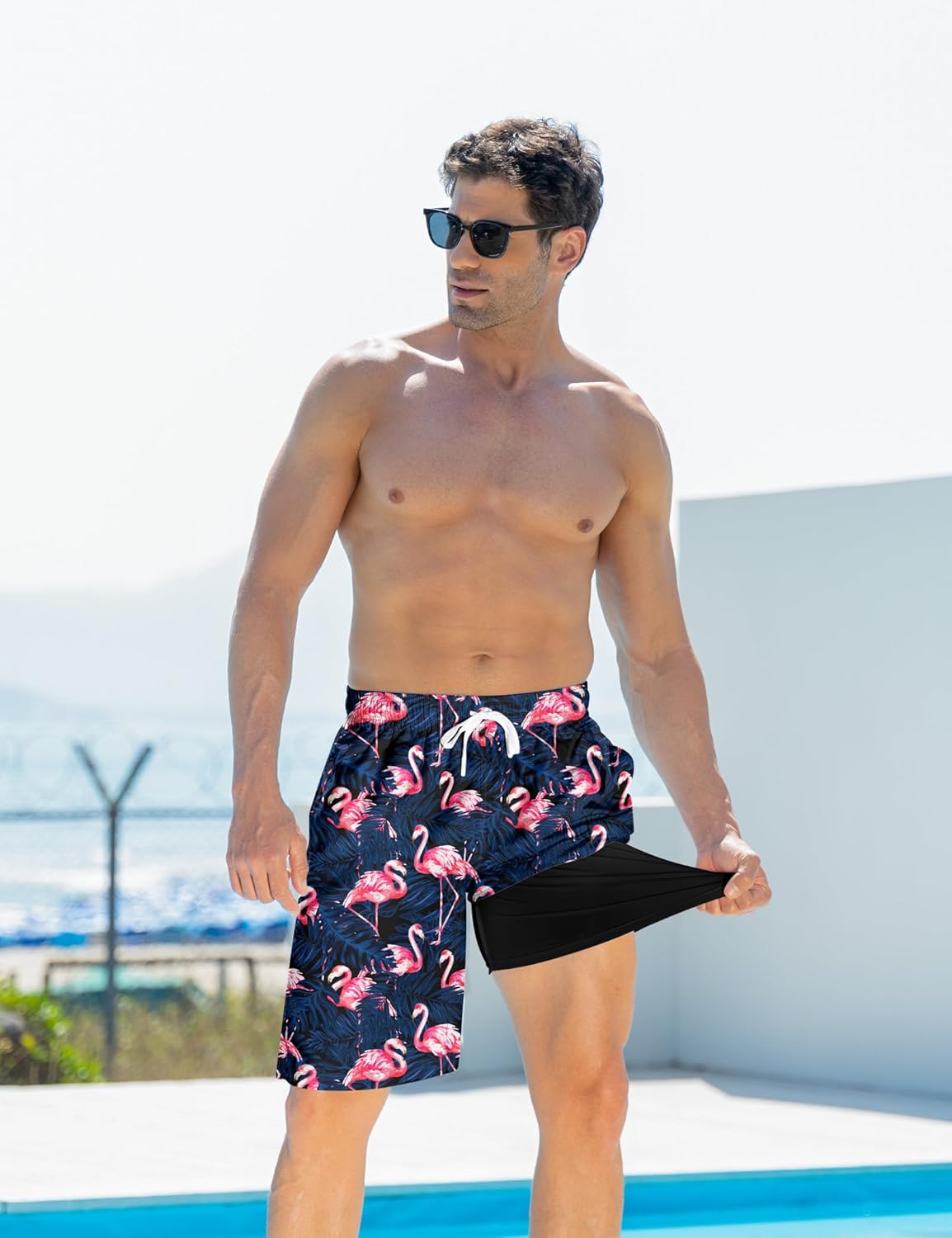 Mens Swim Trunks with Compression Liner 9'' Inseam Quick Dry Swimsuit Shorts - Picture 35 of 155