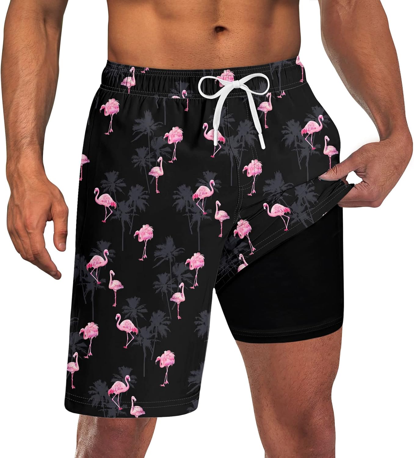 Mens Swim Trunks with Compression Liner 9'' Inseam Quick Dry Swimsuit Shorts - Picture 37 of 155