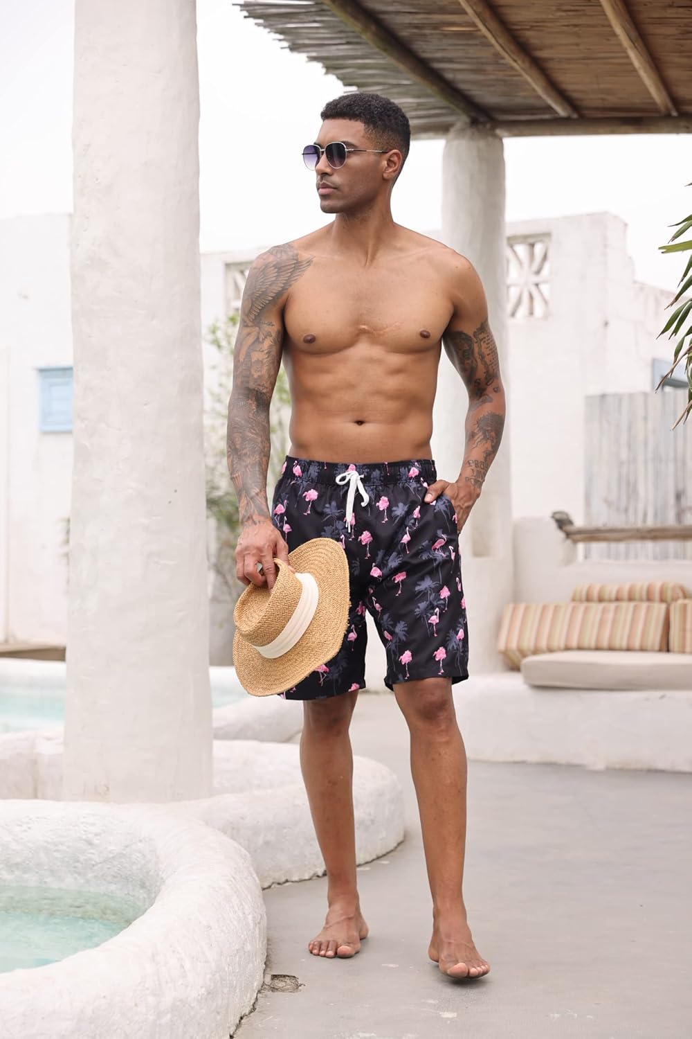 Mens Swim Trunks with Compression Liner 9'' Inseam Quick Dry Swimsuit Shorts - Picture 38 of 155