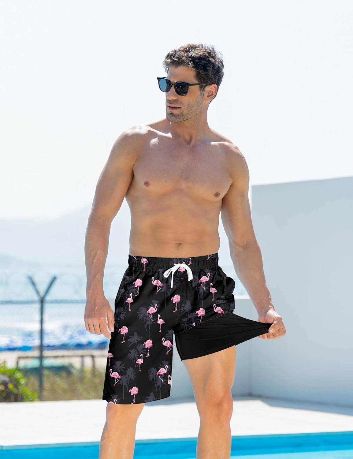 Mens Swim Trunks with Compression Liner 9'' Inseam Quick Dry Swimsuit Shorts - Picture 39 of 155