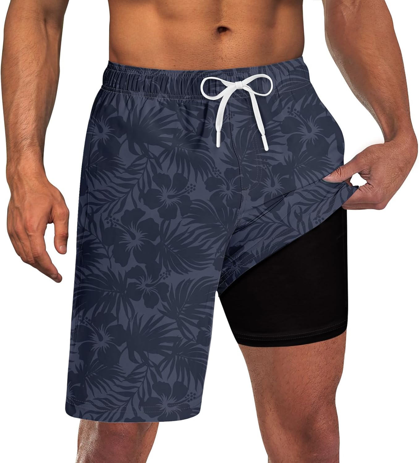 Mens Swim Trunks with Compression Liner 9'' Inseam Quick Dry Swimsuit Shorts - Picture 47 of 155