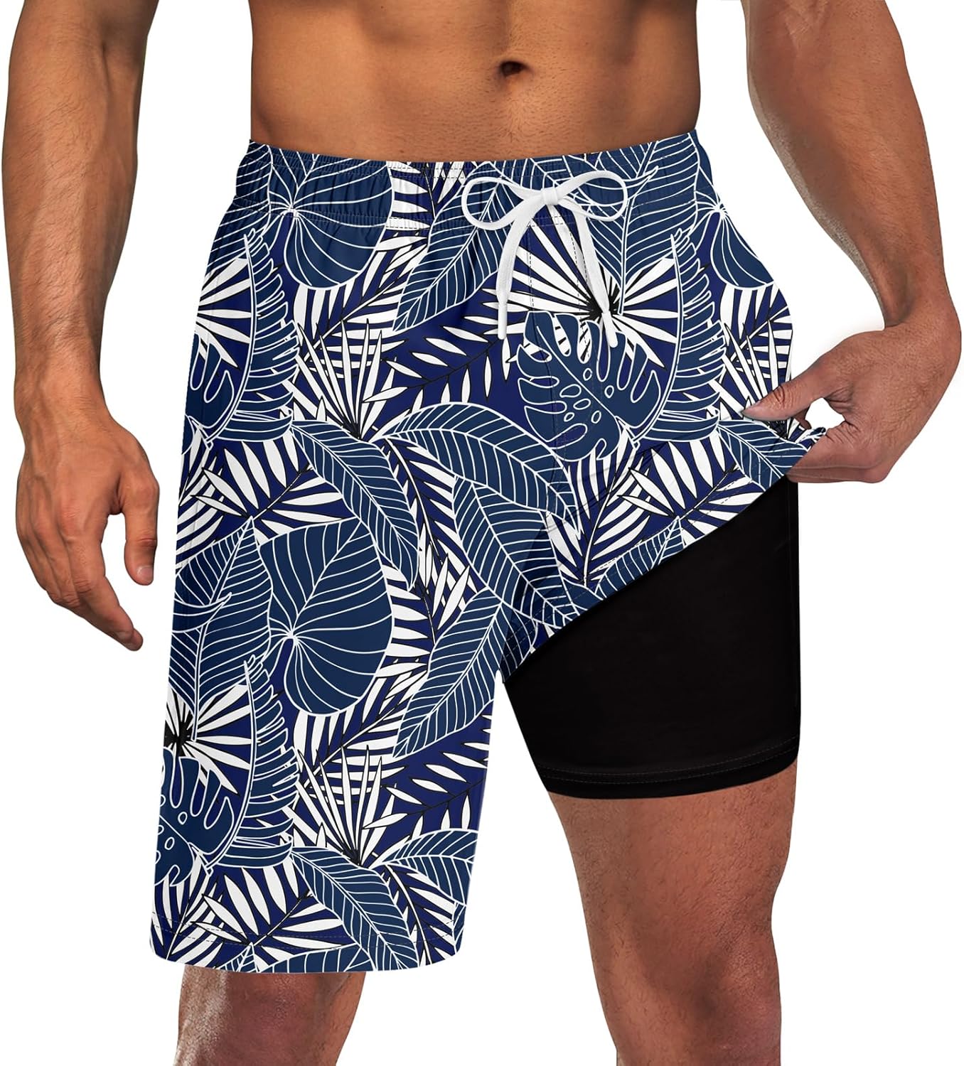 Mens Swim Trunks with Compression Liner 9'' Inseam Quick Dry Swimsuit Shorts - Picture 52 of 155