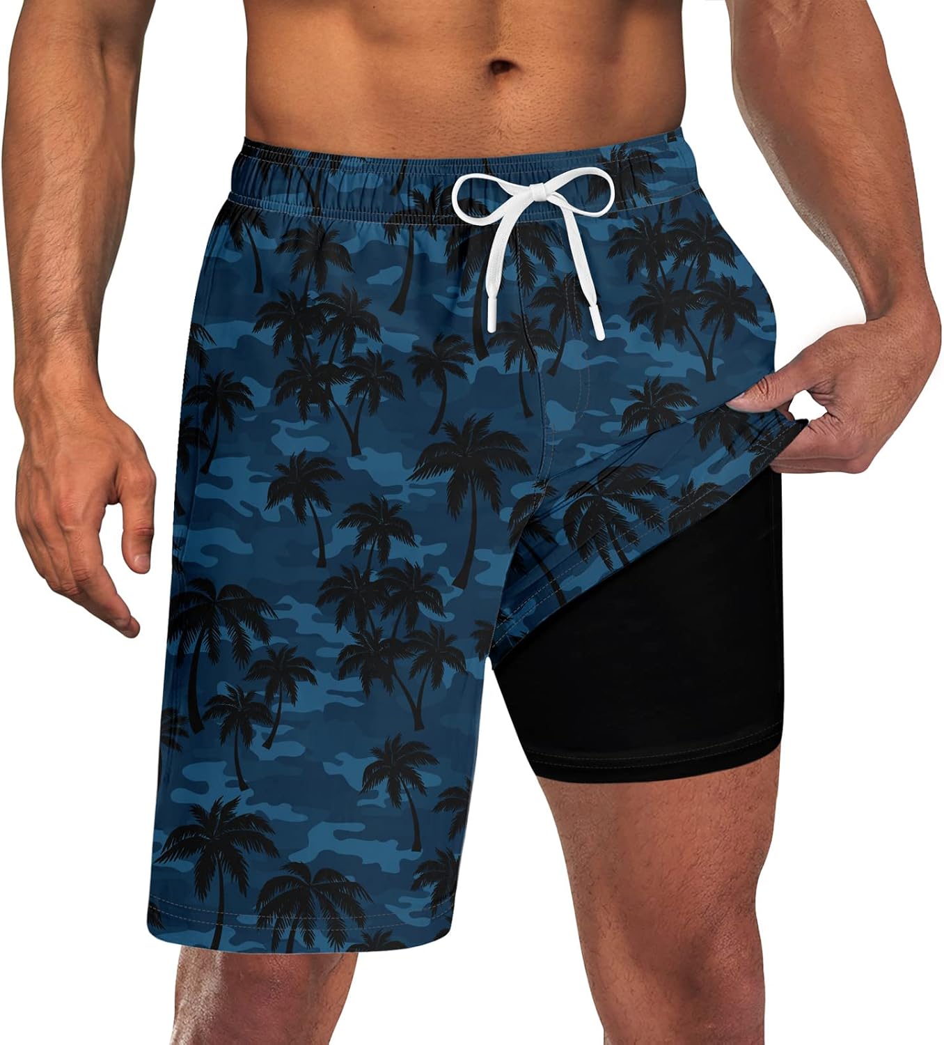 Mens Swim Trunks with Compression Liner 9'' Inseam Quick Dry Swimsuit Shorts - Picture 53 of 155