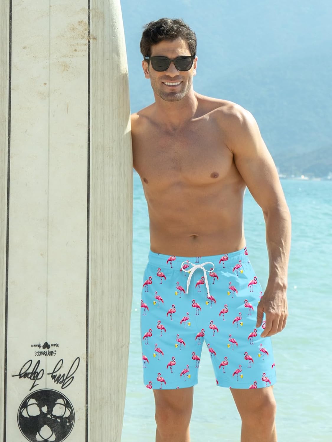 Mens Swim Trunks with Compression Liner 9'' Inseam Quick Dry Swimsuit Shorts - Picture 58 of 155