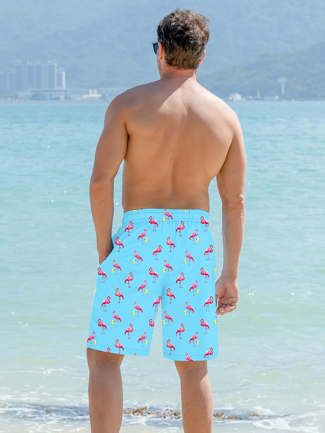 Mens Swim Trunks with Compression Liner 9'' Inseam Quick Dry Swimsuit Shorts - Picture 60 of 155