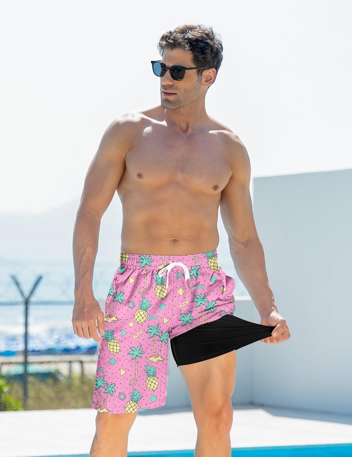 Mens Swim Trunks with Compression Liner 9'' Inseam Quick Dry Swimsuit Shorts - Picture 72 of 155