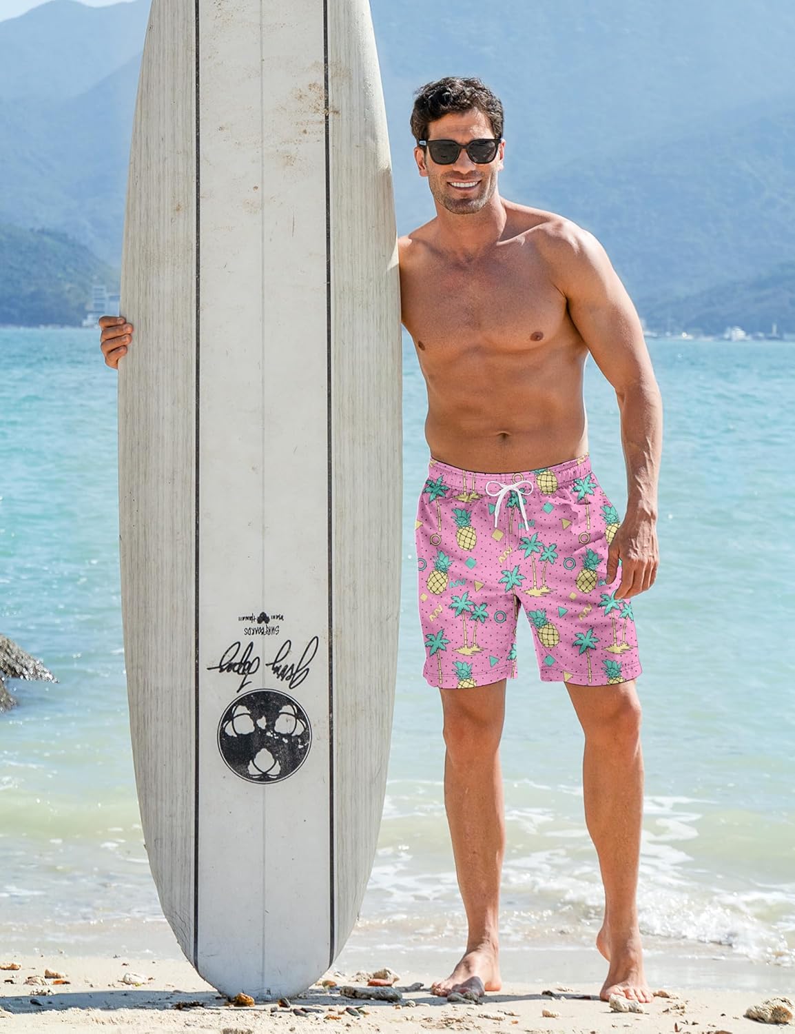 Mens Swim Trunks with Compression Liner 9'' Inseam Quick Dry Swimsuit Shorts - Picture 74 of 155