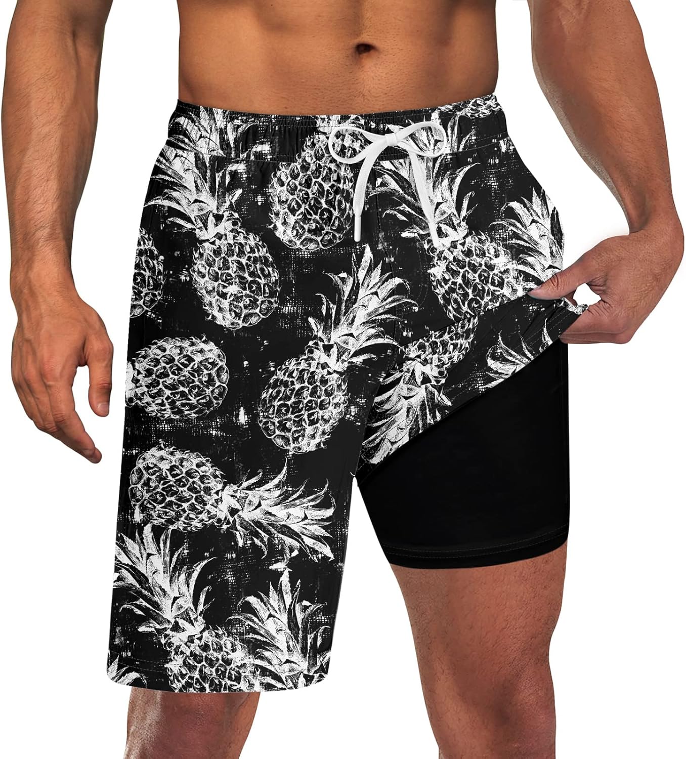 Mens Swim Trunks with Compression Liner 9'' Inseam Quick Dry Swimsuit Shorts - Picture 81 of 155