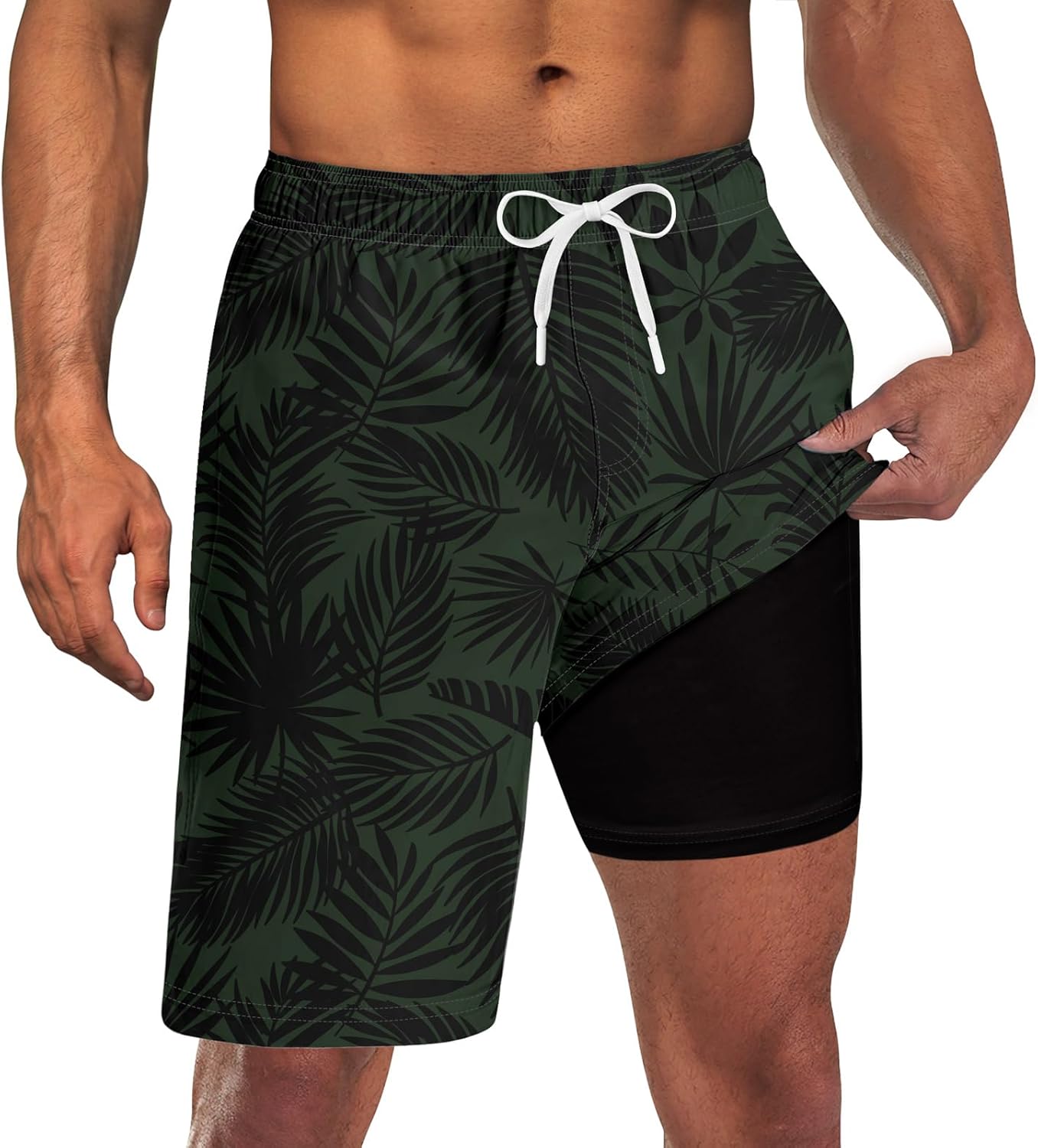 Mens Swim Trunks with Compression Liner 9'' Inseam Quick Dry Swimsuit Shorts - Picture 99 of 155