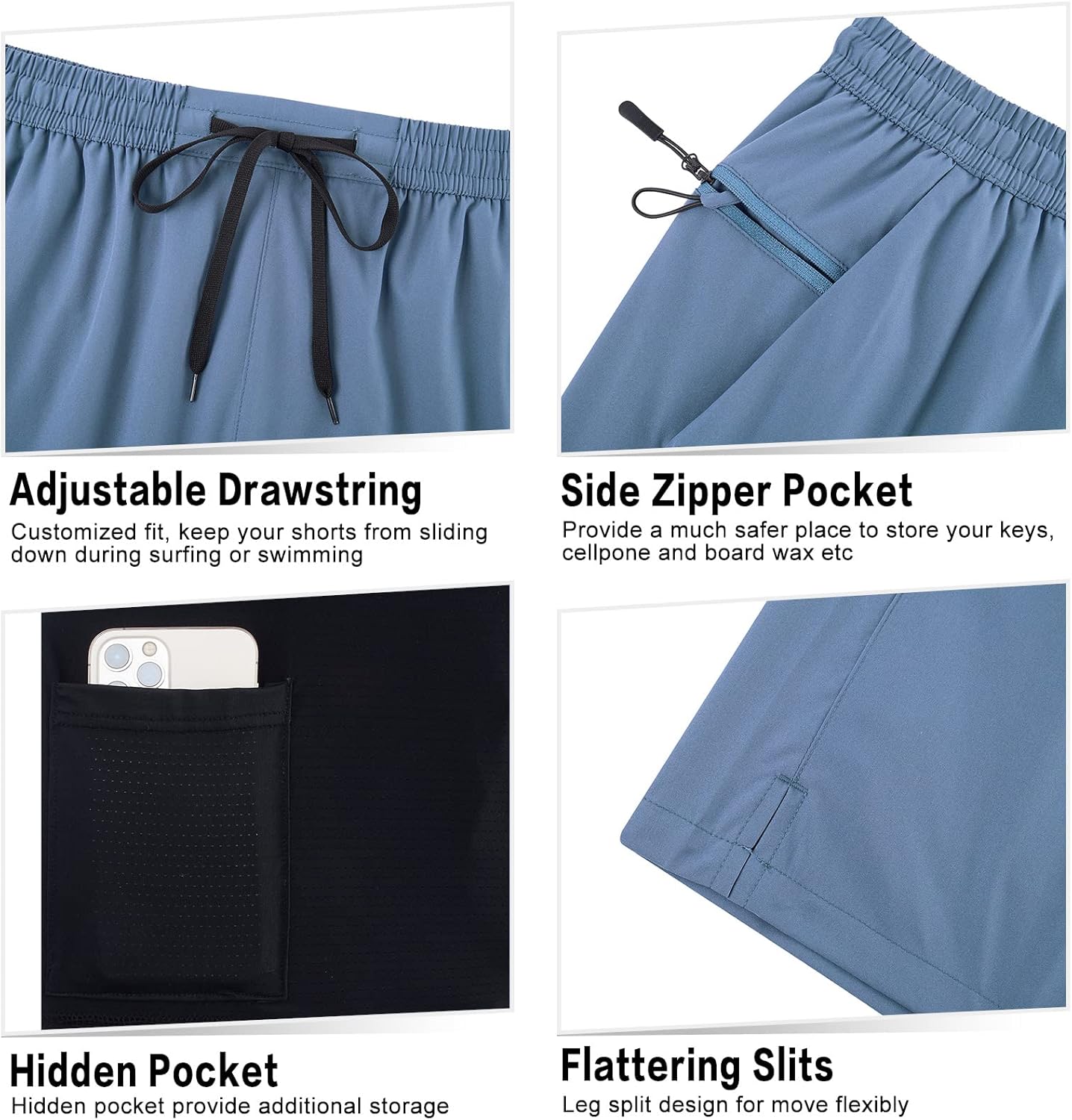 Herren Badehose Liner Boardshorts schnelltrocknend Badeshorts mit Reißverschlusstaschen - Bild 44 von 61