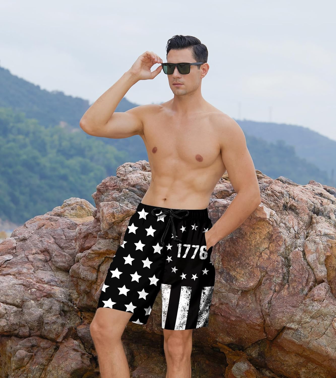 Herren Badehose schnelltrocknend Boardshorts Badeanzug mit Taschen Netzfutter - Bild 26 von 85