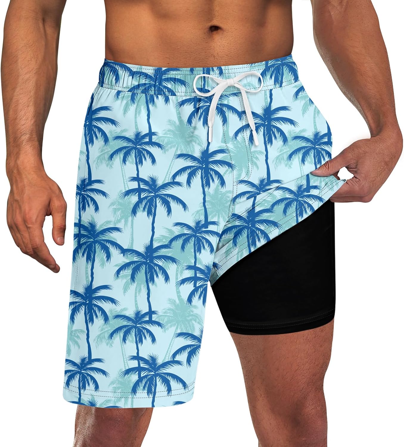 Mens Swim Trunks with Compression Liner 9'' Inseam Quick Dry Swimsuit Shorts - Picture 105 of 155