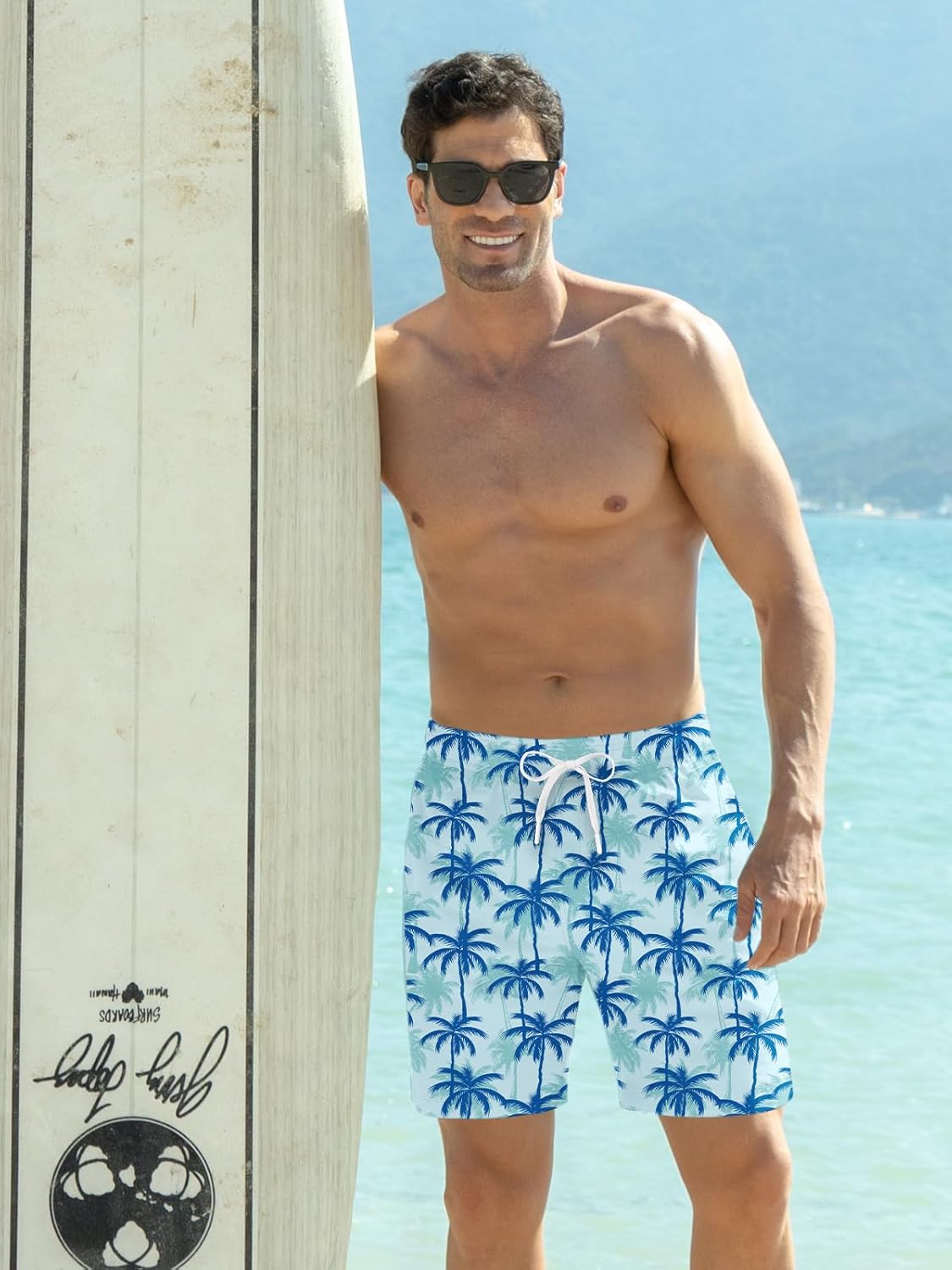 Mens Swim Trunks with Compression Liner 9'' Inseam Quick Dry Swimsuit Shorts - Picture 106 of 155