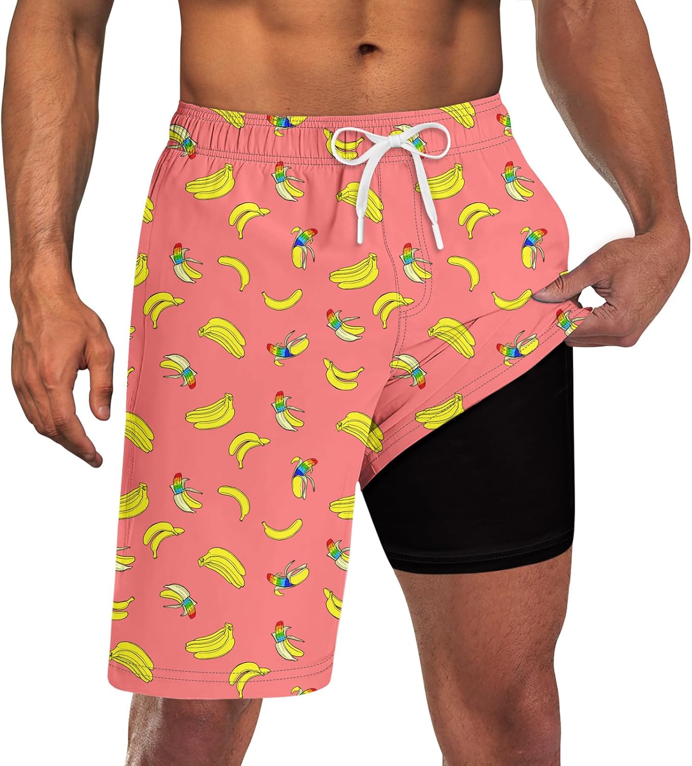 Mens Swim Trunks with Compression Liner 9'' Inseam Quick Dry Swimsuit Shorts - Picture 107 of 155