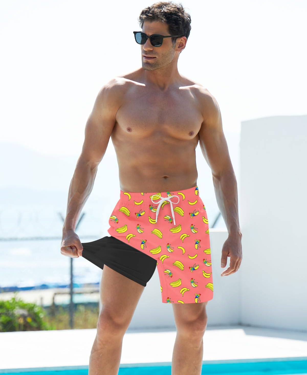 Mens Swim Trunks with Compression Liner 9'' Inseam Quick Dry Swimsuit Shorts - Picture 108 of 155