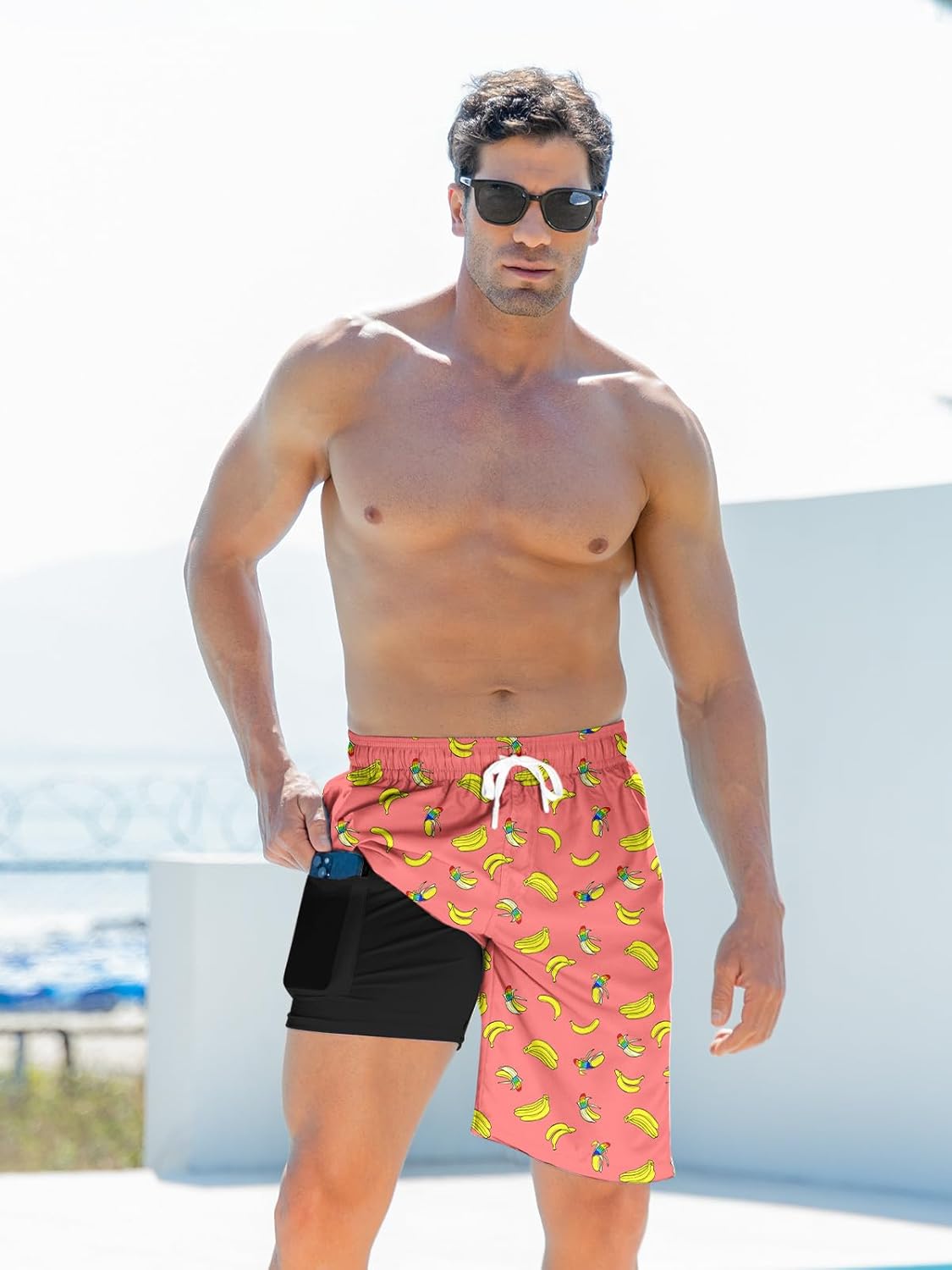 Mens Swim Trunks with Compression Liner 9'' Inseam Quick Dry Swimsuit Shorts - Picture 109 of 155