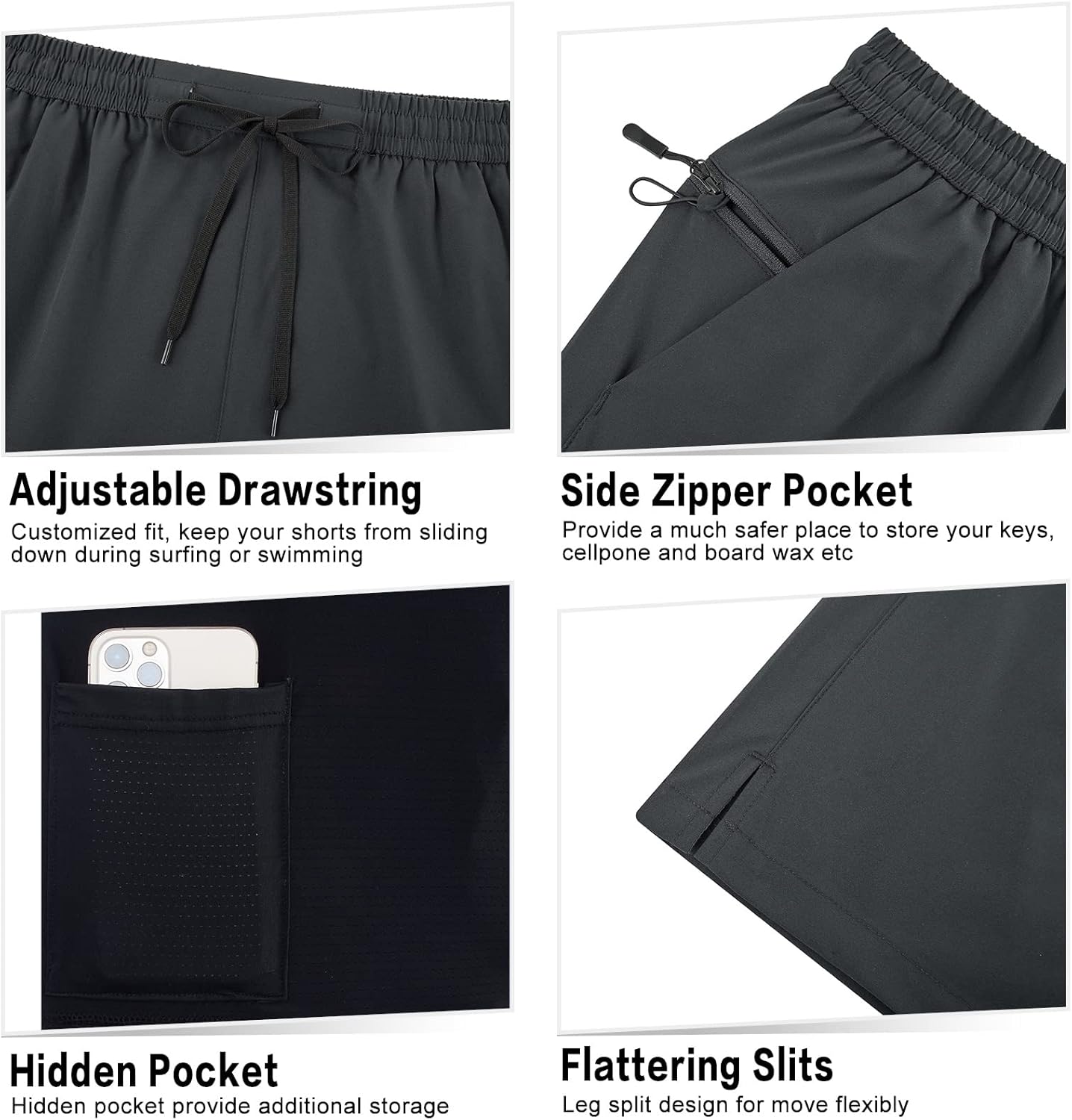 Herren Badehose Liner Boardshorts schnelltrocknend Badeshorts mit Reißverschlusstaschen - Bild 30 von 61