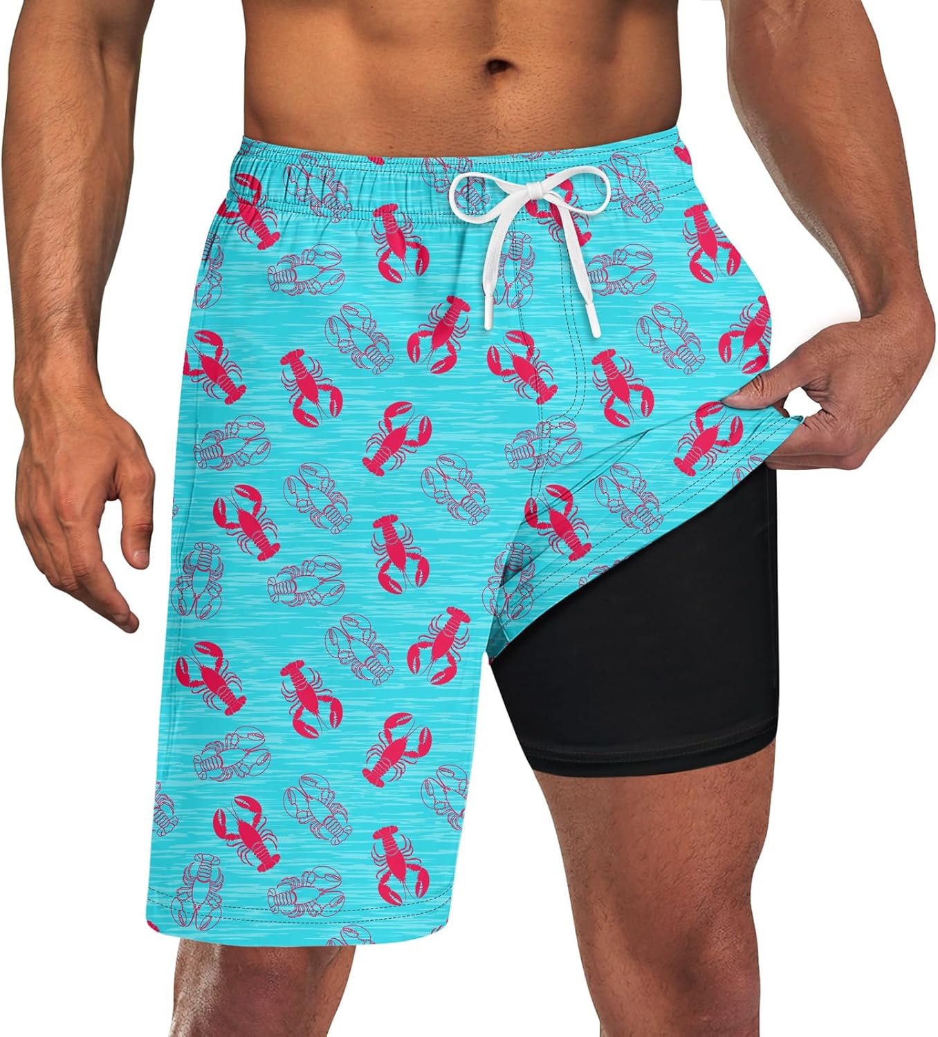 Mens Swim Trunks with Compression Liner 9'' Inseam Quick Dry Swimsuit Shorts - Picture 115 of 155