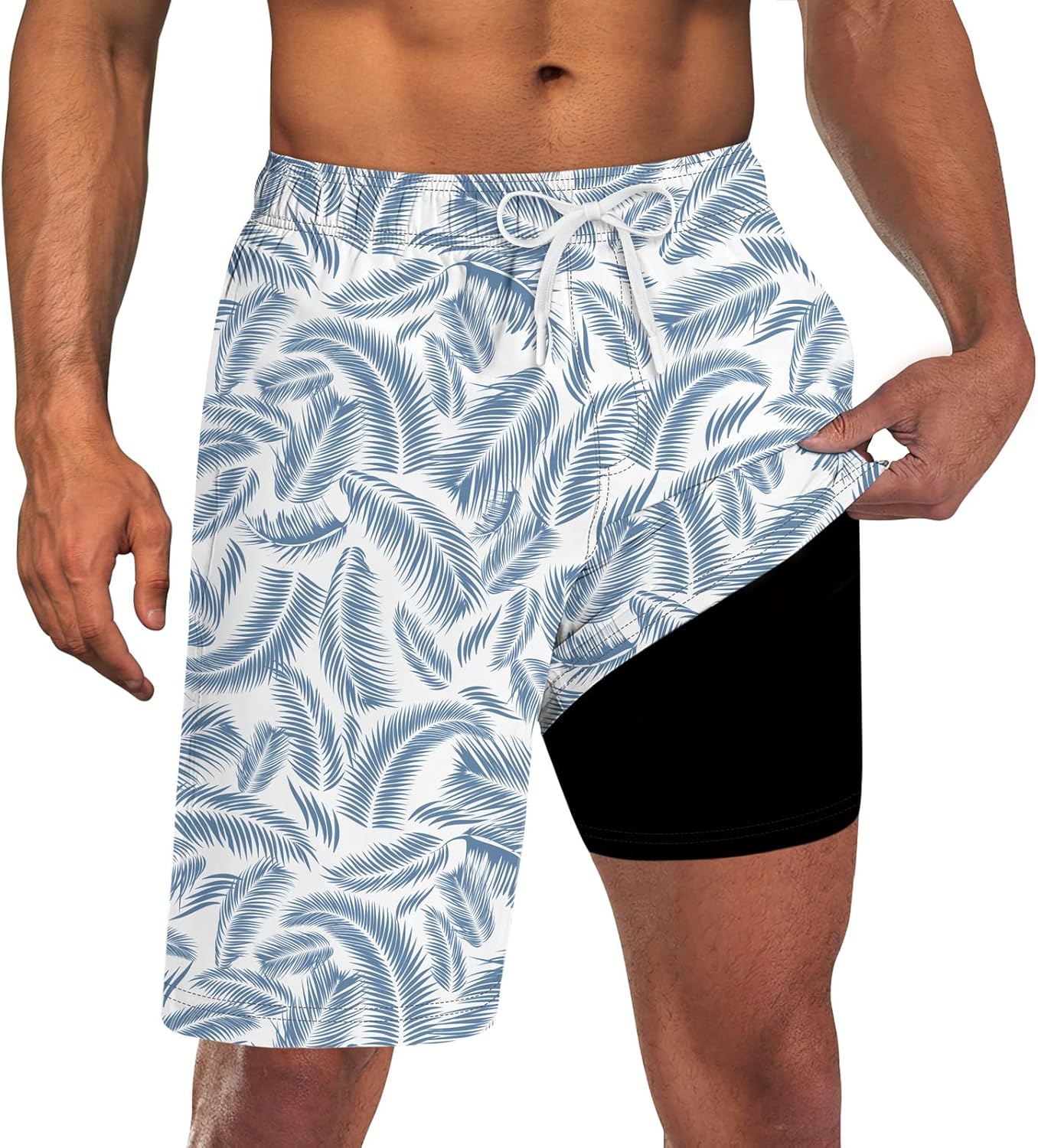Mens Swim Trunks with Compression Liner 9'' Inseam Quick Dry Swimsuit Shorts - Picture 119 of 155