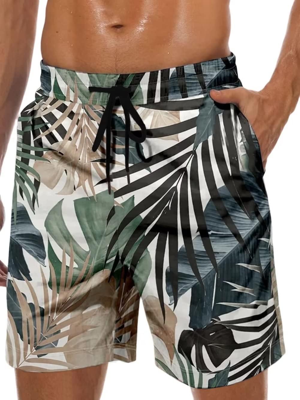 Men's Swim Trunk Hawaiian Mesh Lining Swimsuits Beach Shorts with Pockets - Picture 23 of 138