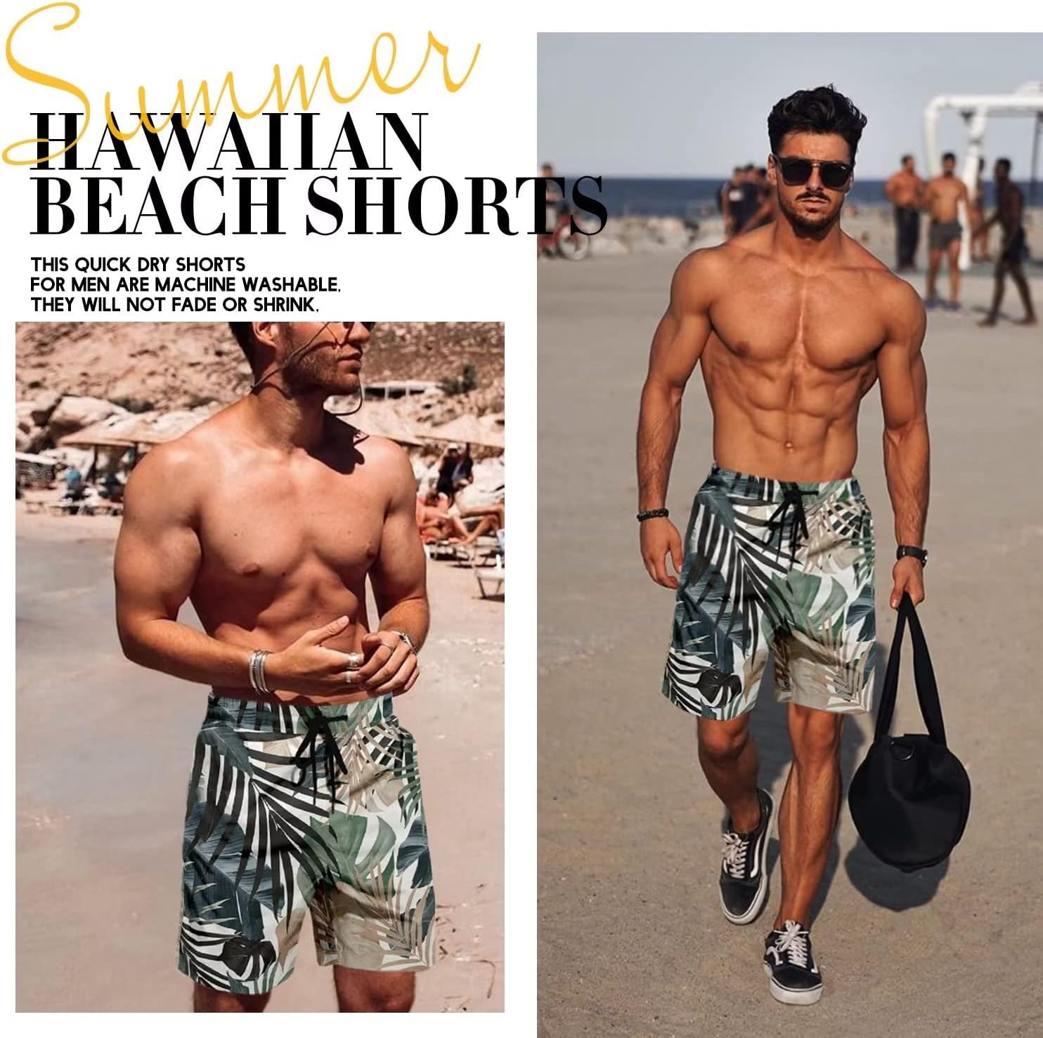 Men's Swim Trunk Hawaiian Mesh Lining Swimsuits Beach Shorts with Pockets - Picture 25 of 138