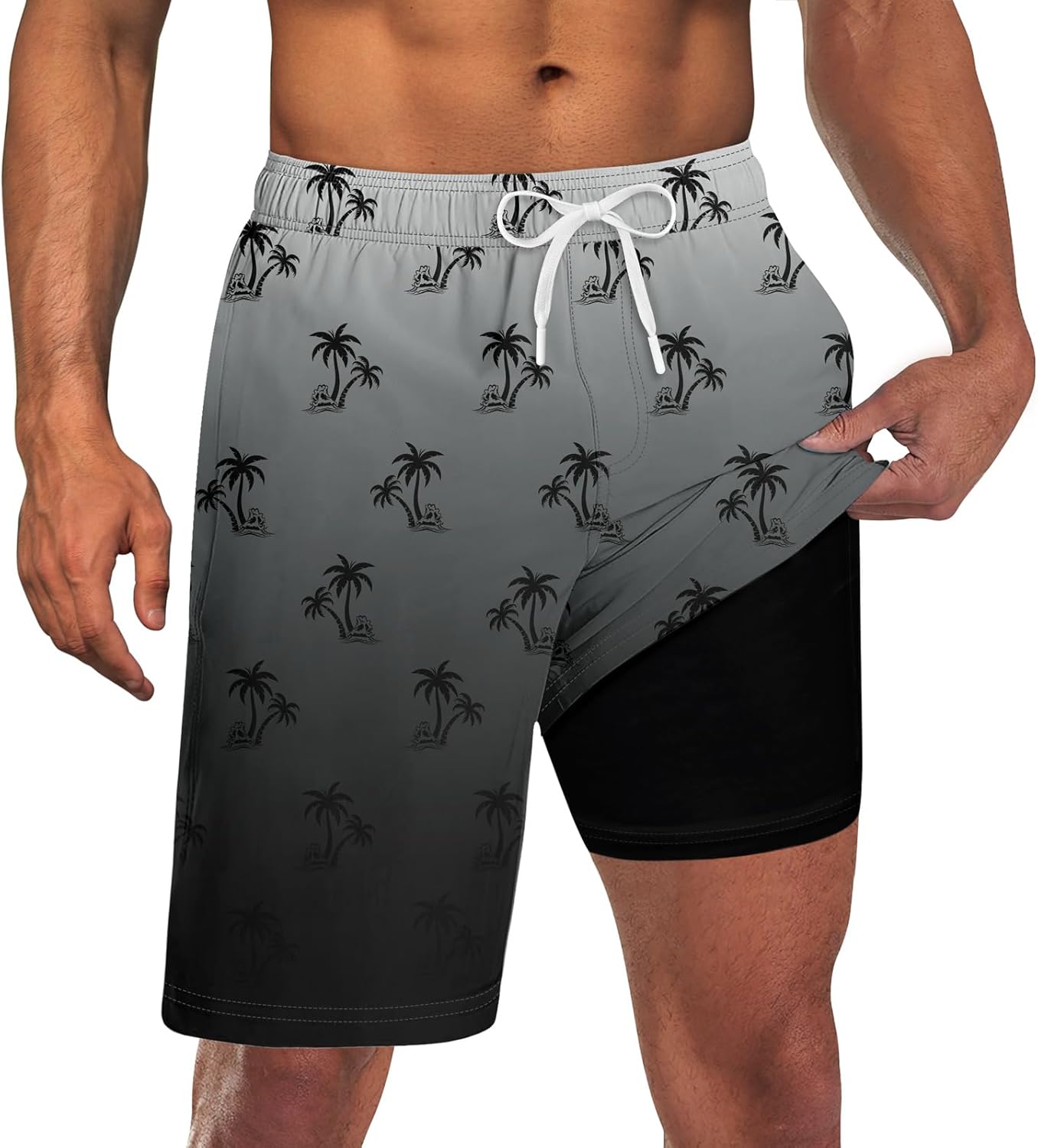 Mens Swim Trunks with Compression Liner 9'' Inseam Quick Dry Swimsuit Shorts - Picture 123 of 155