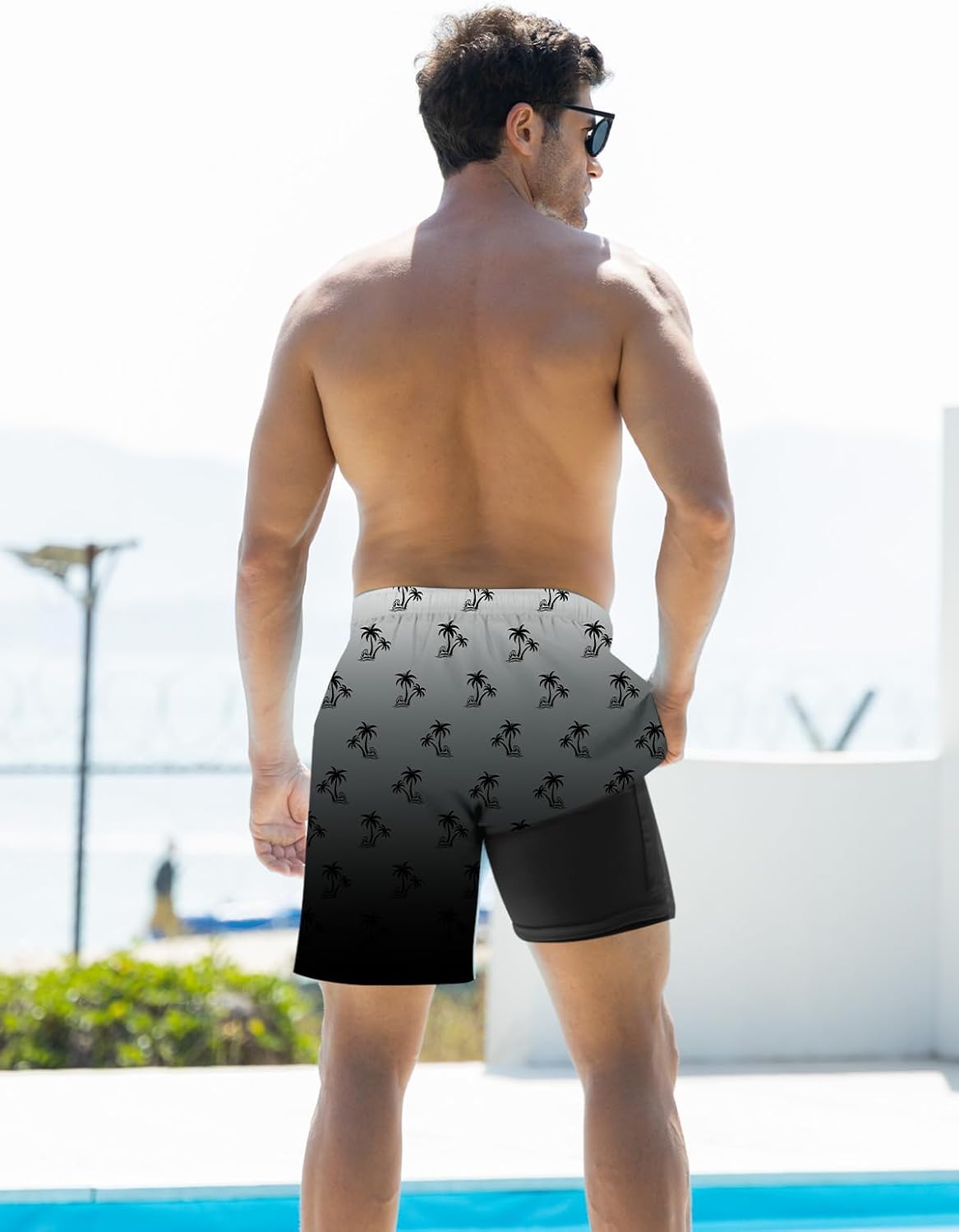 Mens Swim Trunks with Compression Liner 9'' Inseam Quick Dry Swimsuit Shorts - Picture 124 of 155