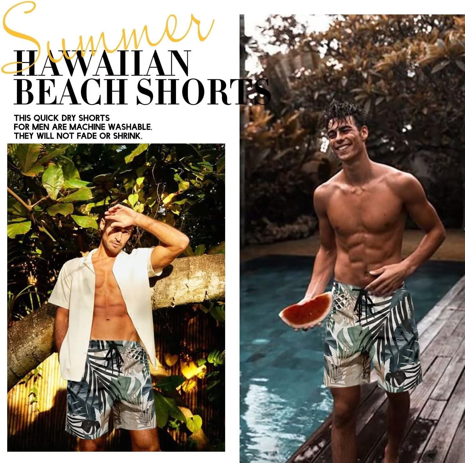Men's Swim Trunk Hawaiian Mesh Lining Swimsuits Beach Shorts with Pockets - Picture 26 of 138