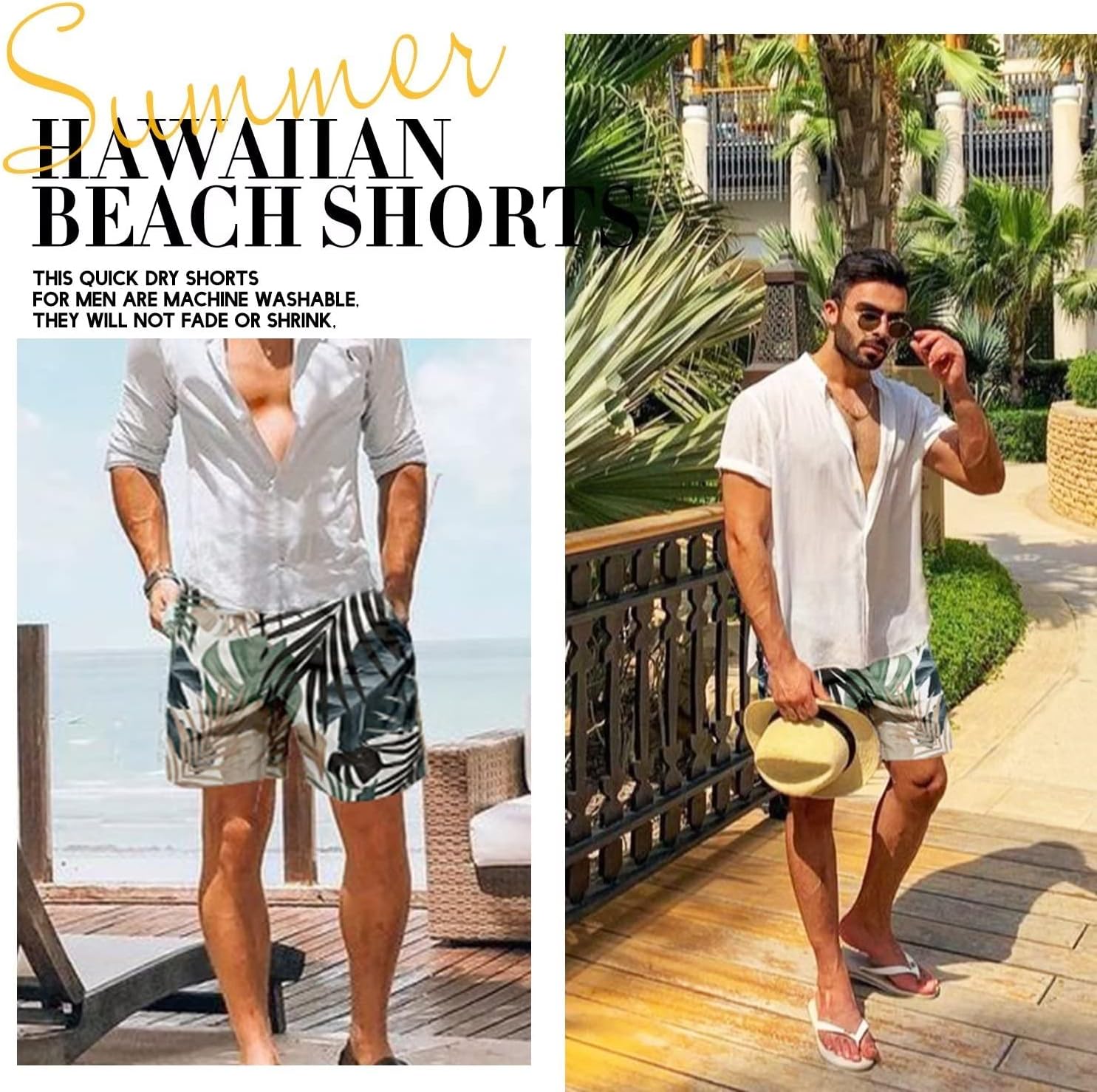 Men's Swim Trunk Hawaiian Mesh Lining Swimsuits Beach Shorts with Pockets - Picture 27 of 138