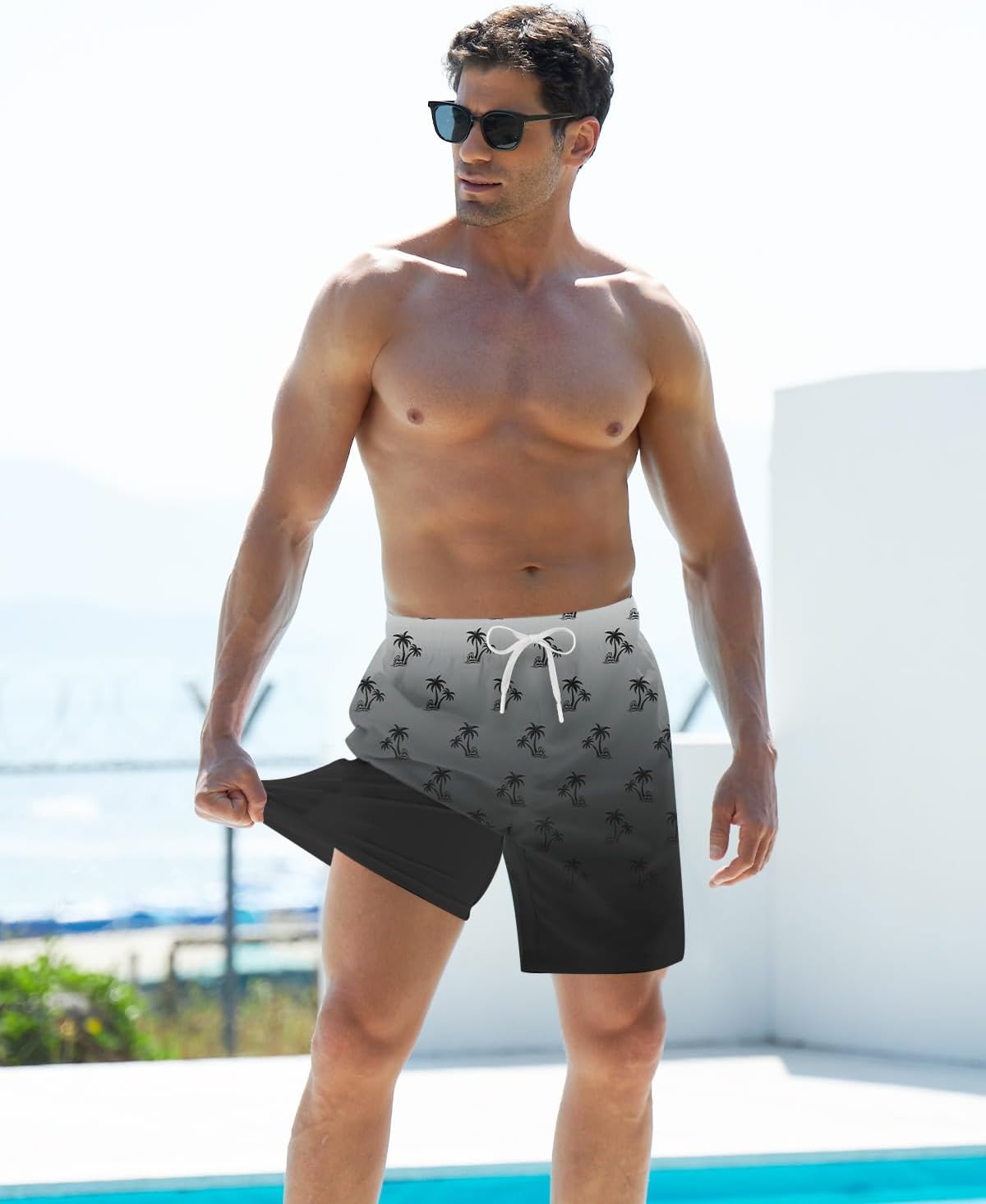 Mens Swim Trunks with Compression Liner 9'' Inseam Quick Dry Swimsuit Shorts - Picture 125 of 155