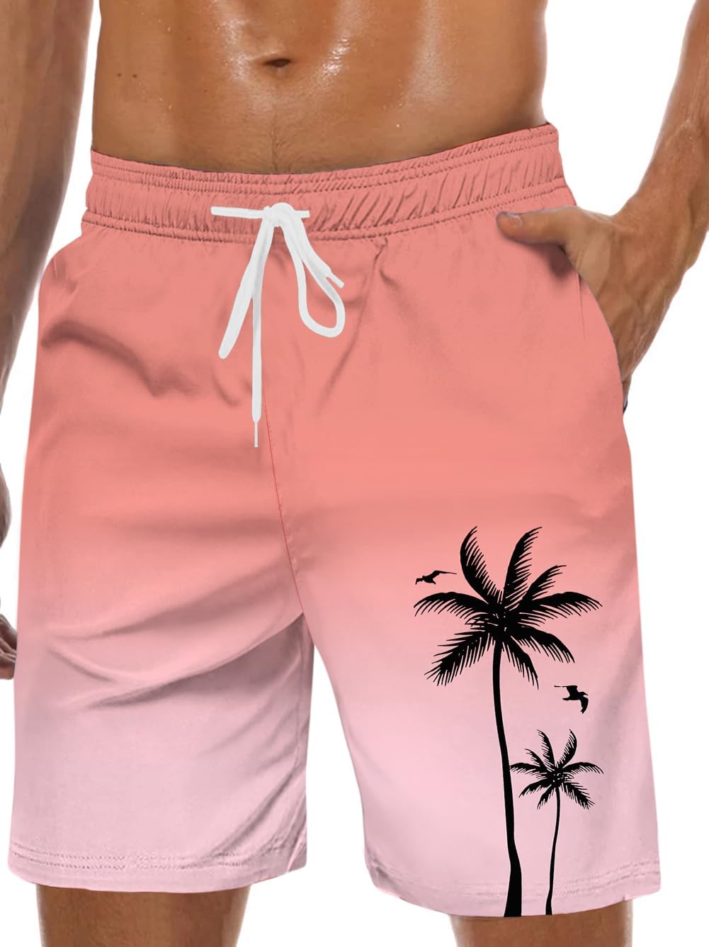 Men's Swim Trunk Hawaiian Mesh Lining Swimsuits Beach Shorts with Pockets - Picture 28 of 138