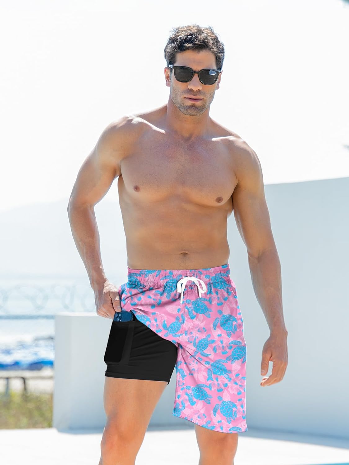 Mens Swim Trunks with Compression Liner 9'' Inseam Quick Dry Swimsuit Shorts - Picture 128 of 155