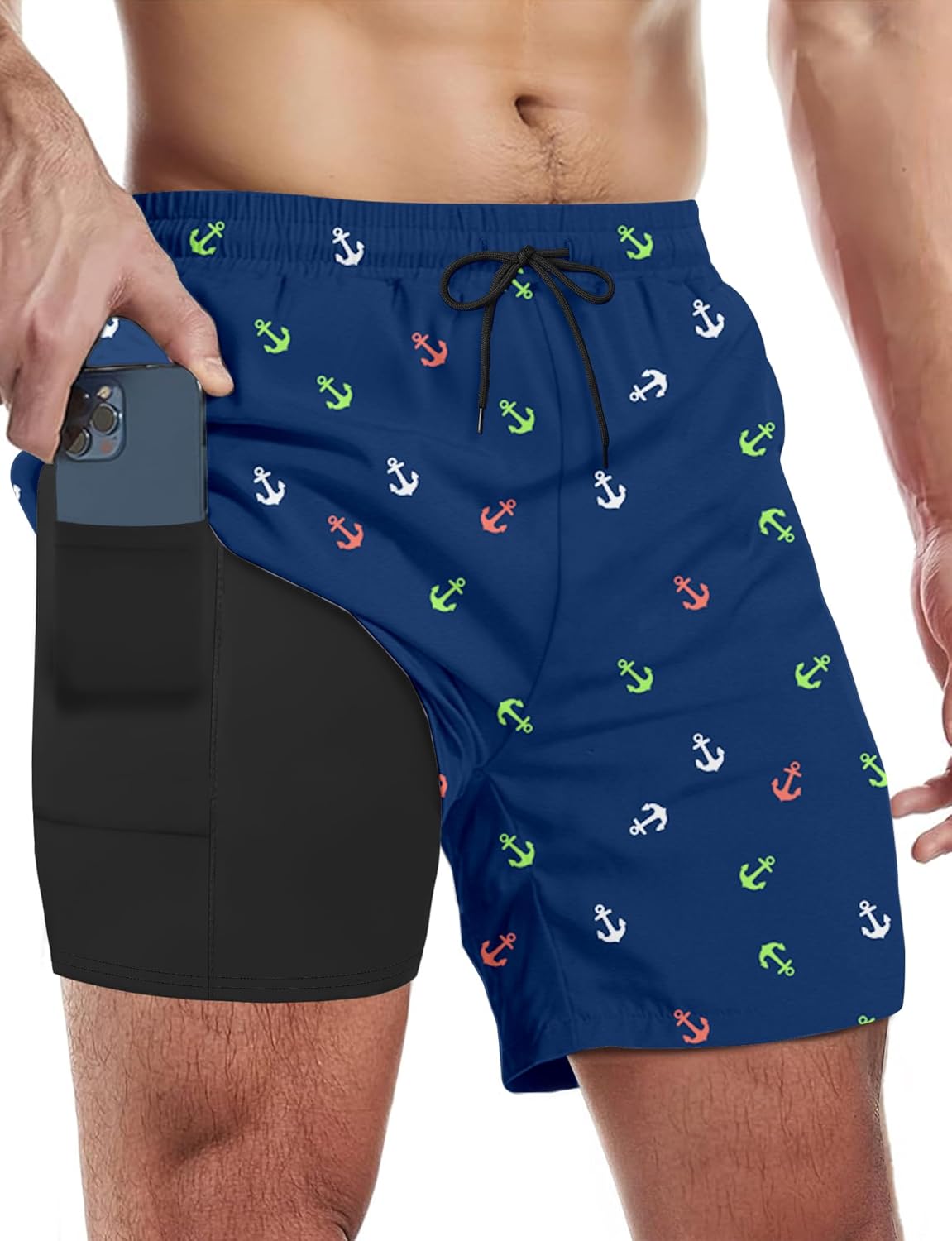 Mens Swim Trunks with Liner Pockets Swim Shorts Quick Dry Swimsuit Board Shorts