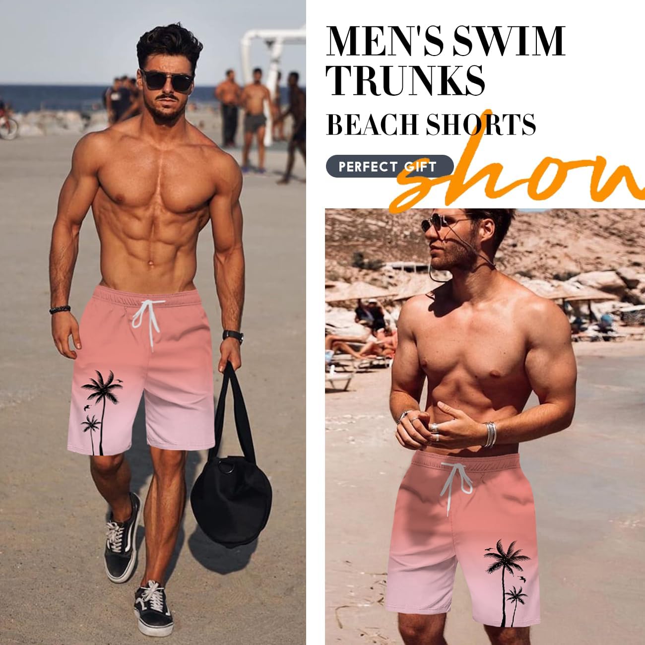 Men's Swim Trunk Hawaiian Mesh Lining Swimsuits Beach Shorts with Pockets - Picture 30 of 138
