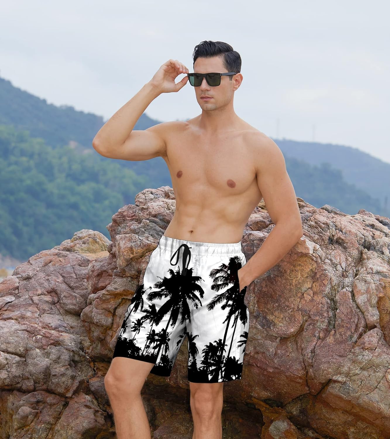 Herren Badehose schnelltrocknend Boardshorts Badeanzug mit Taschen Netzfutter - Bild 50 von 85
