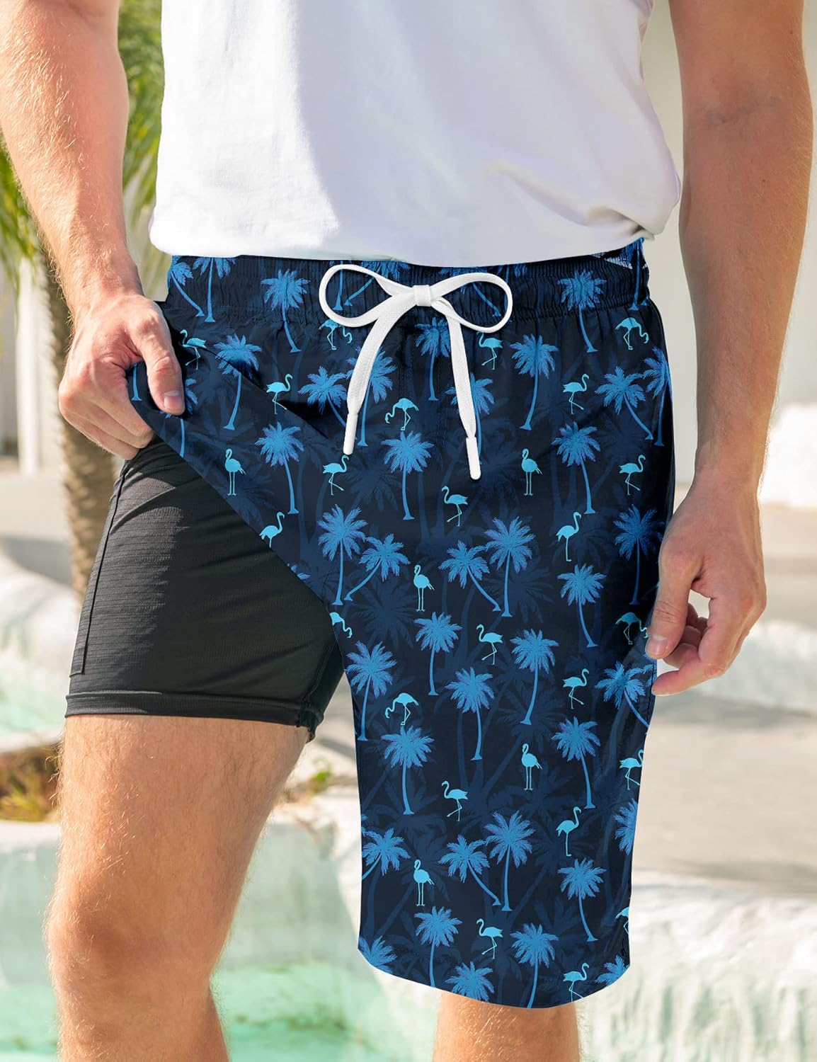 Mens Swim Trunks with Compression Liner 9'' Inseam Quick Dry Swimsuit Shorts - Picture 131 of 155