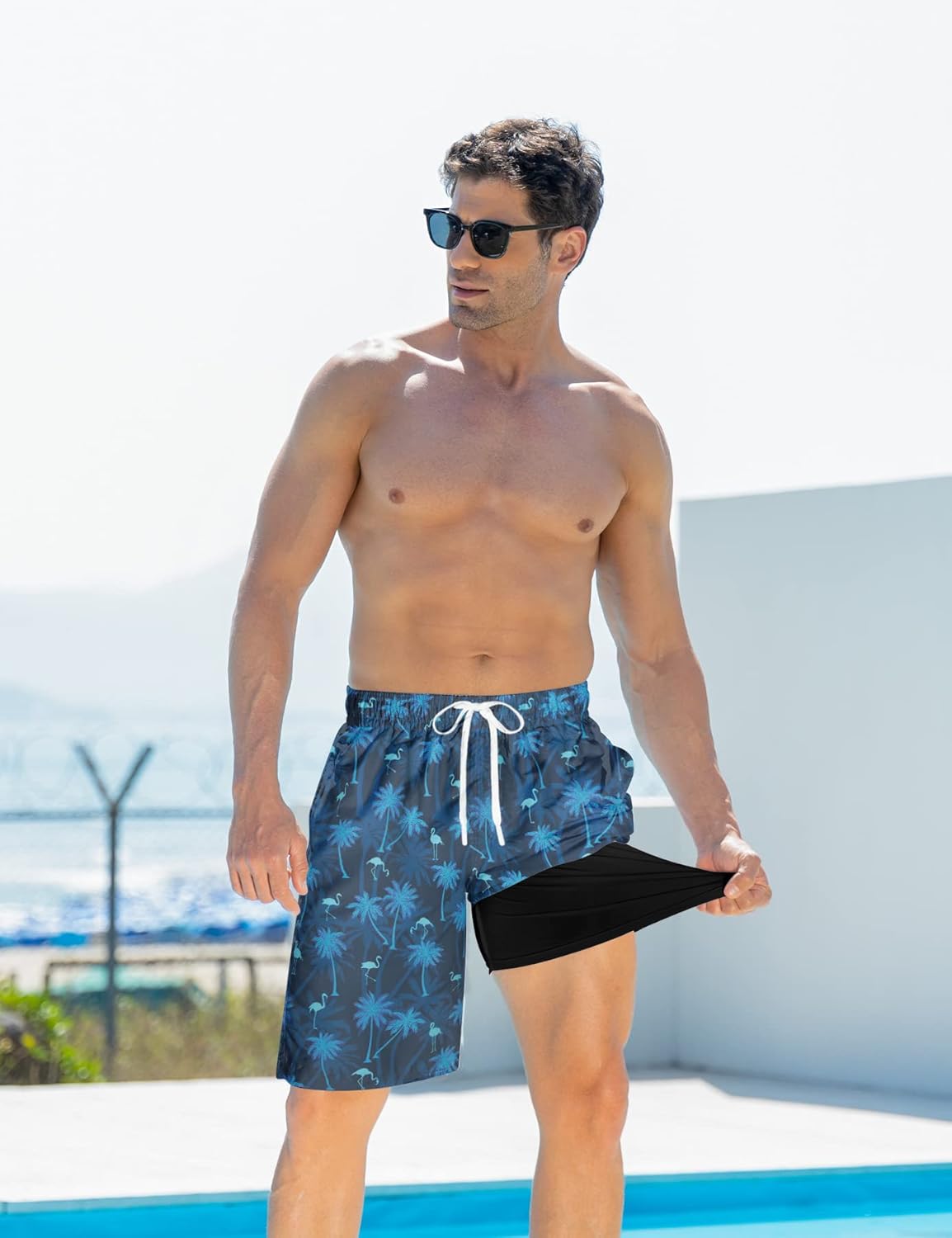 Mens Swim Trunks with Compression Liner 9'' Inseam Quick Dry Swimsuit Shorts - Picture 132 of 155