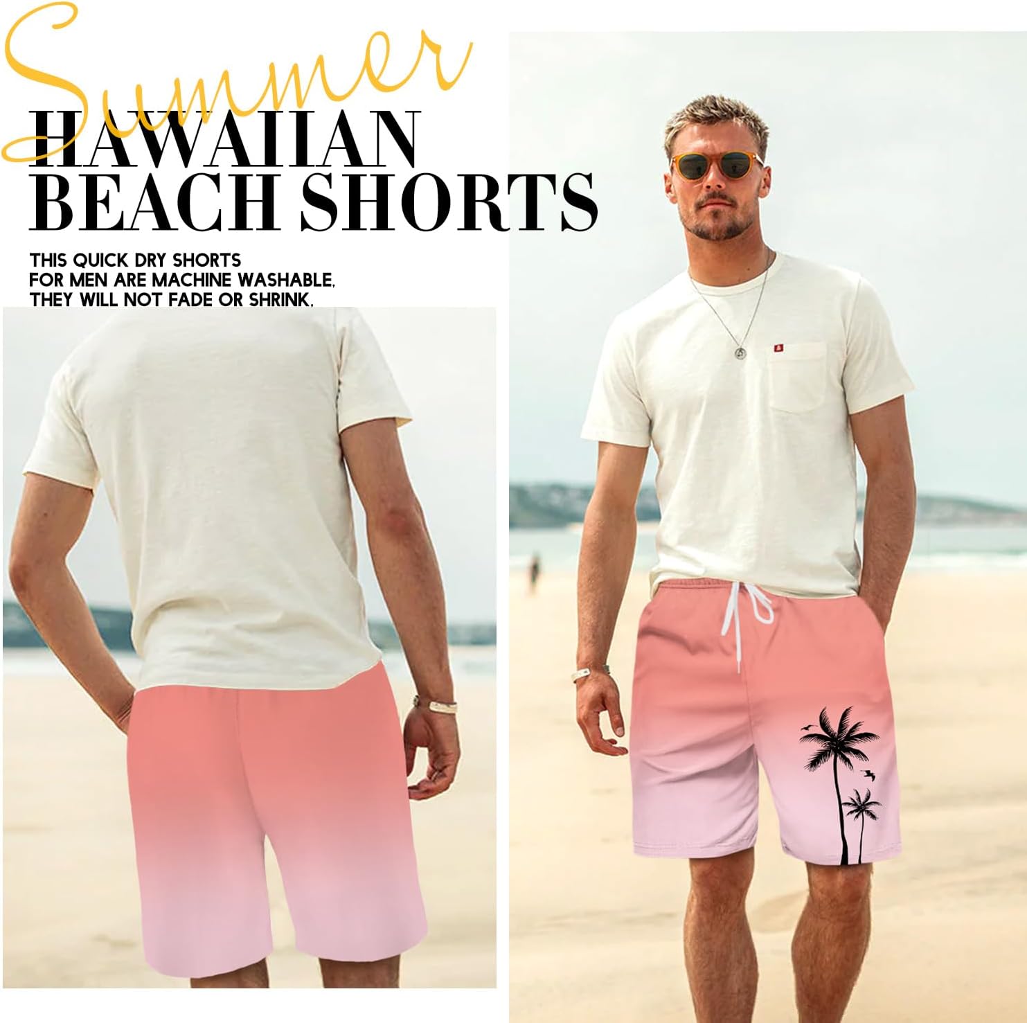 Men's Swim Trunk Hawaiian Mesh Lining Swimsuits Beach Shorts with Pockets - Picture 32 of 138